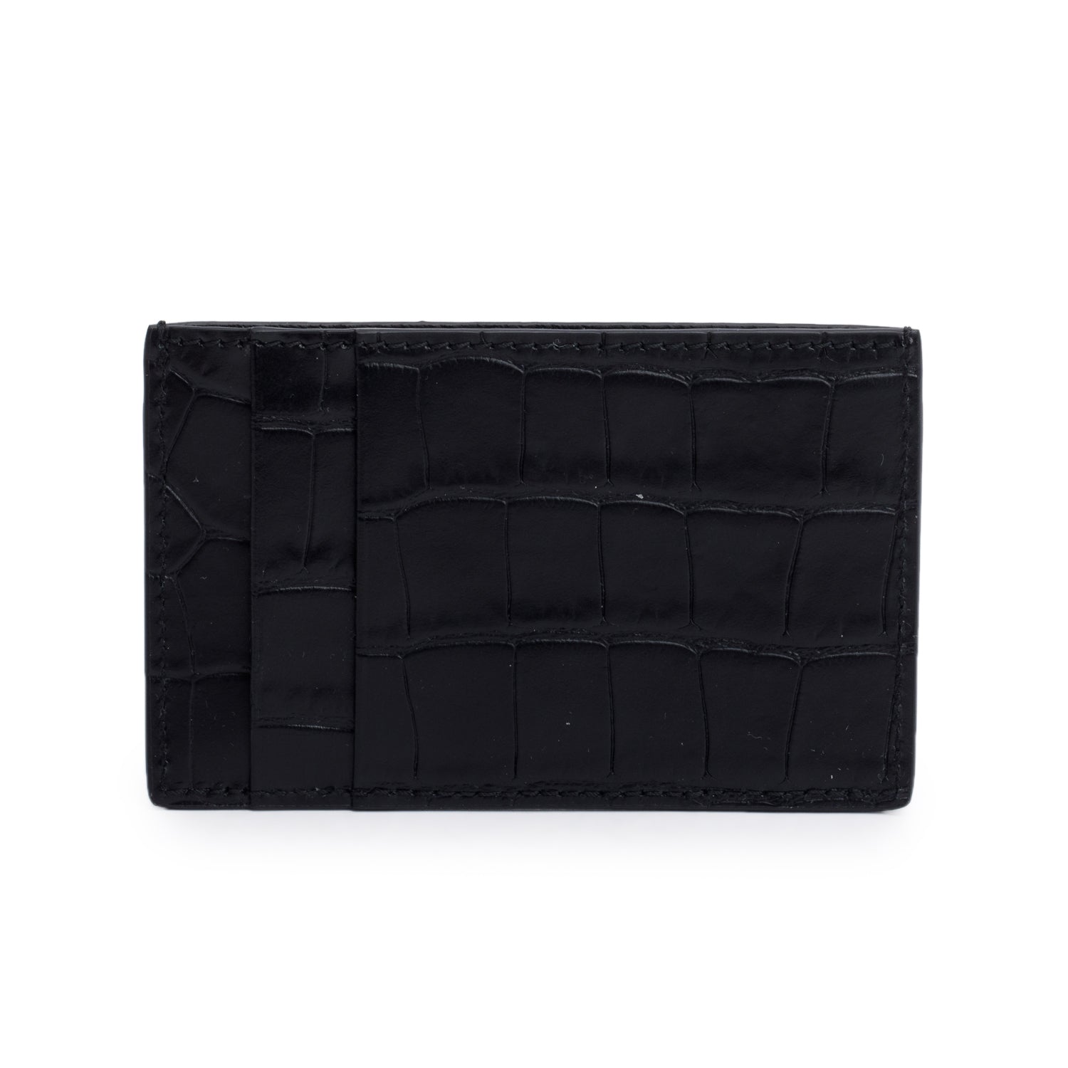 Alexander McQueen Black Croc Embossed Leather Skull Card Holder