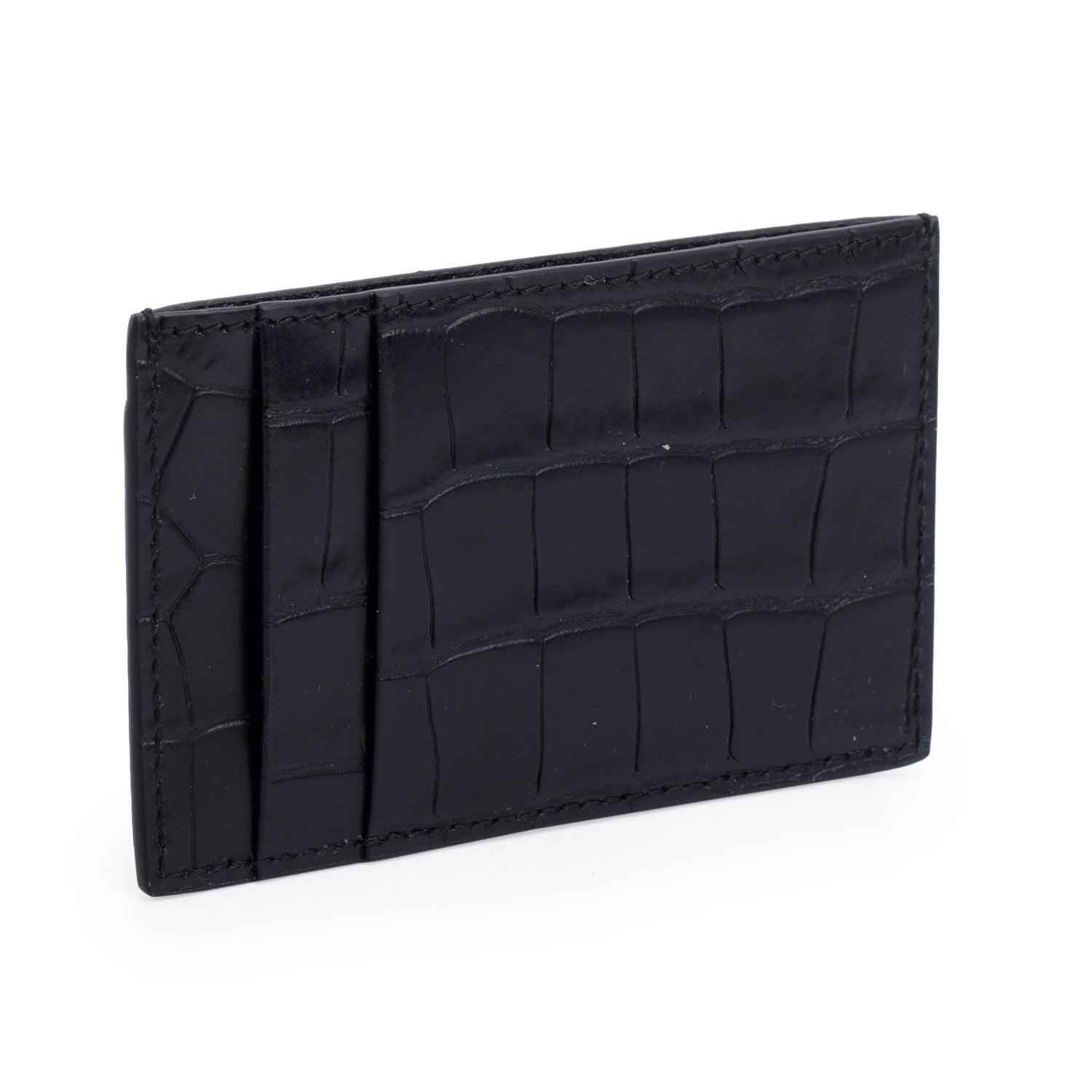 Alexander McQueen Black Croc Embossed Leather Skull Card Holder