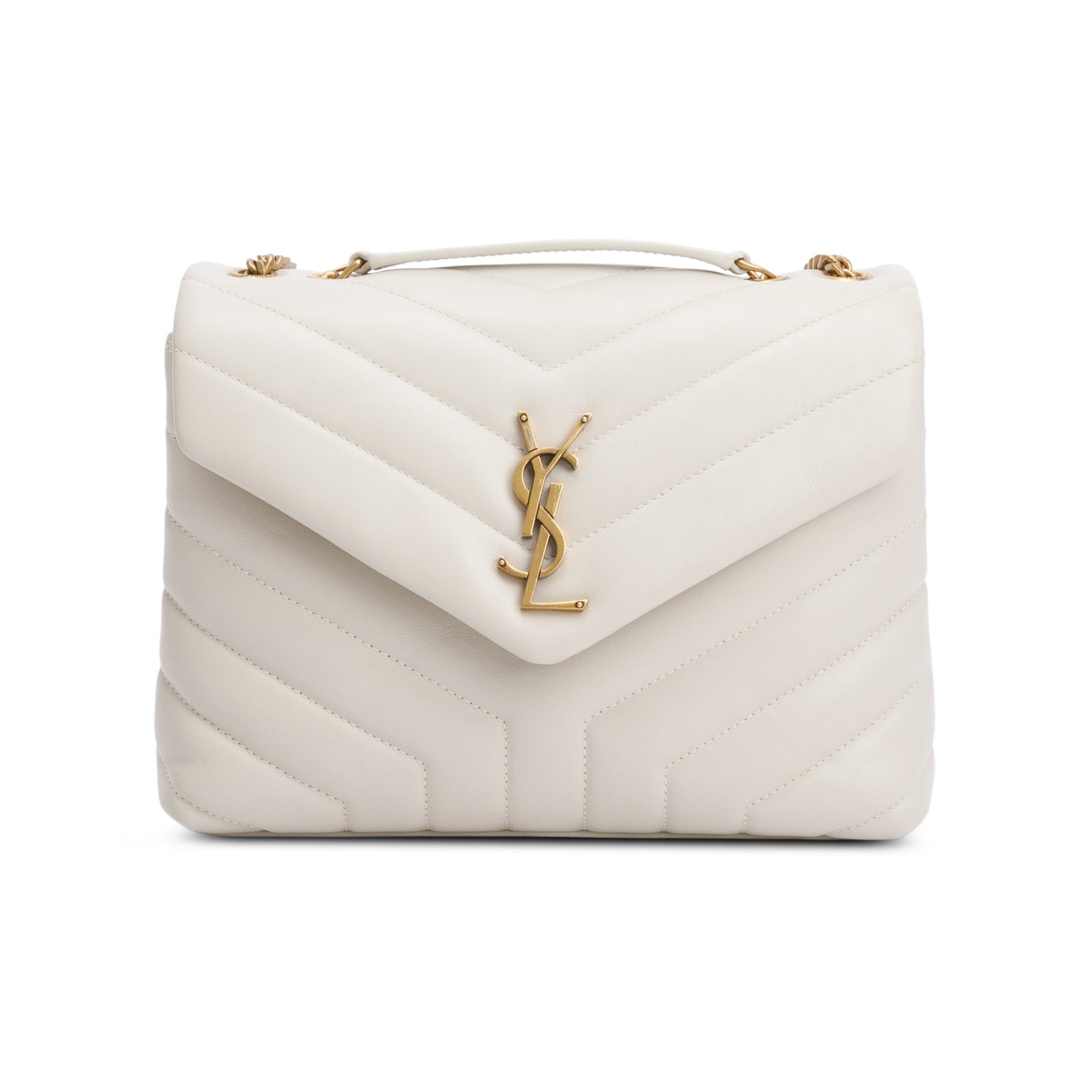 Saint Laurent 2021 White Quilted Leather Small Loulou Shoulder Bag