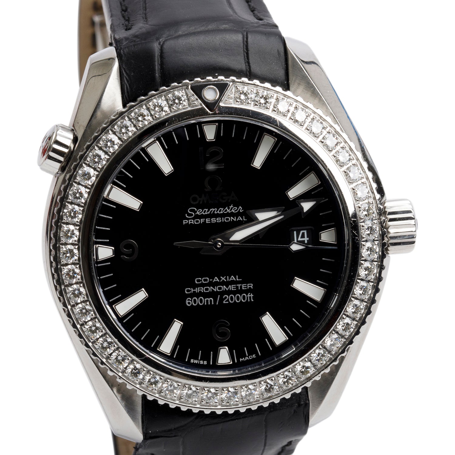 Omega Stainless Steel Diamond Bezel Seamaster Planet Ocean 600M 42 MM Watch w/ Box & Papers