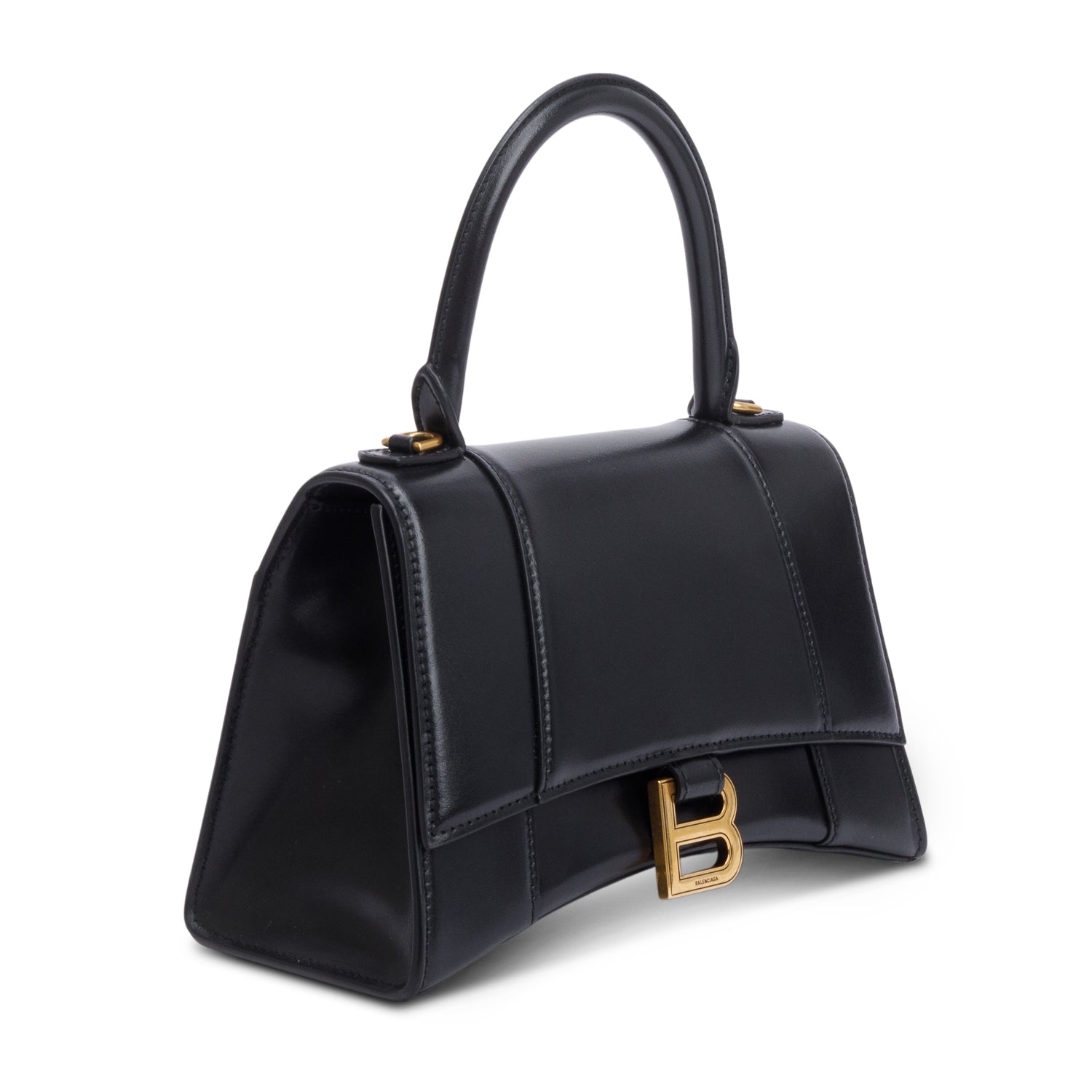 Balenciaga Black Smooth Leather Small Hourglass Top Handle Bag