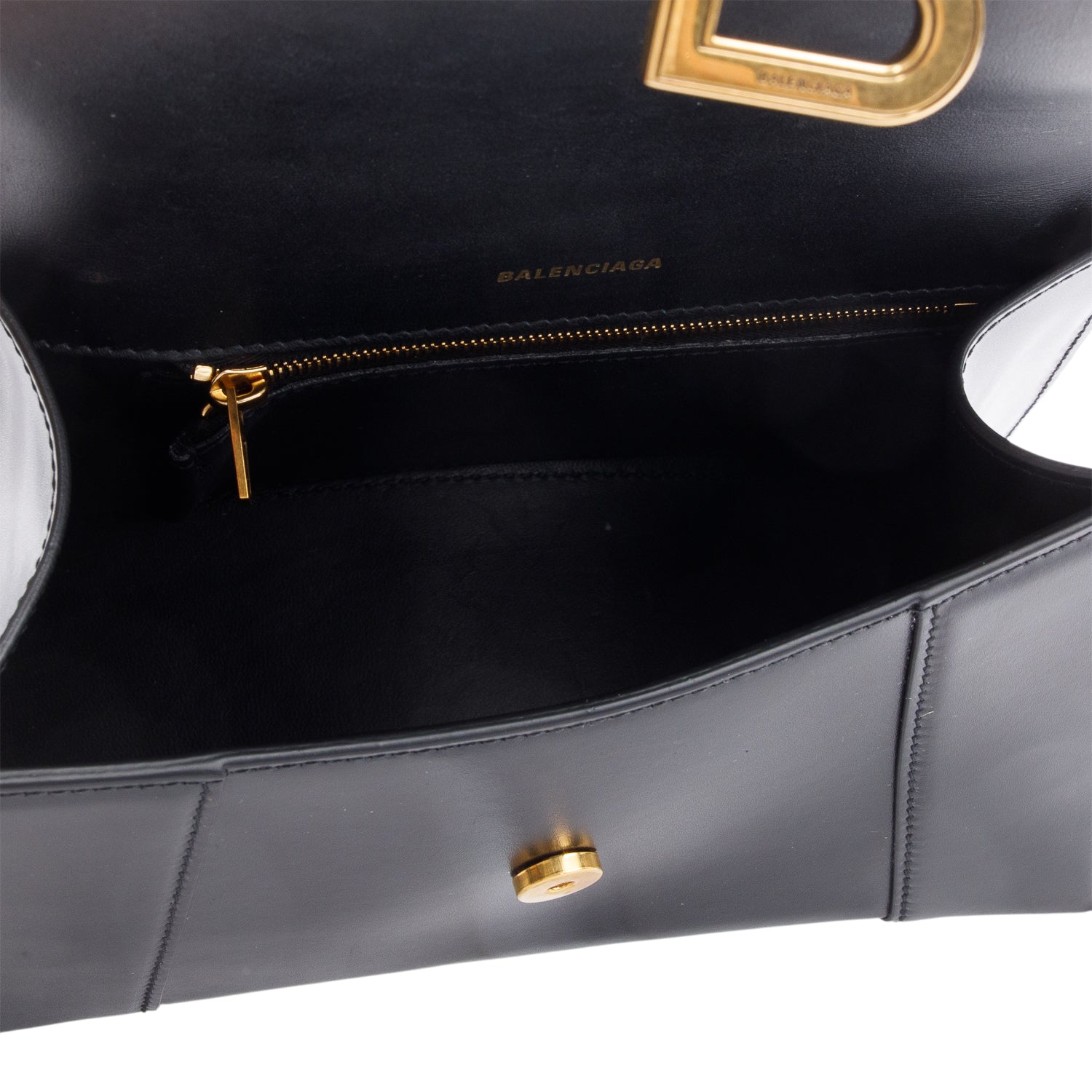 Balenciaga Black Smooth Leather Small Hourglass Top Handle Bag