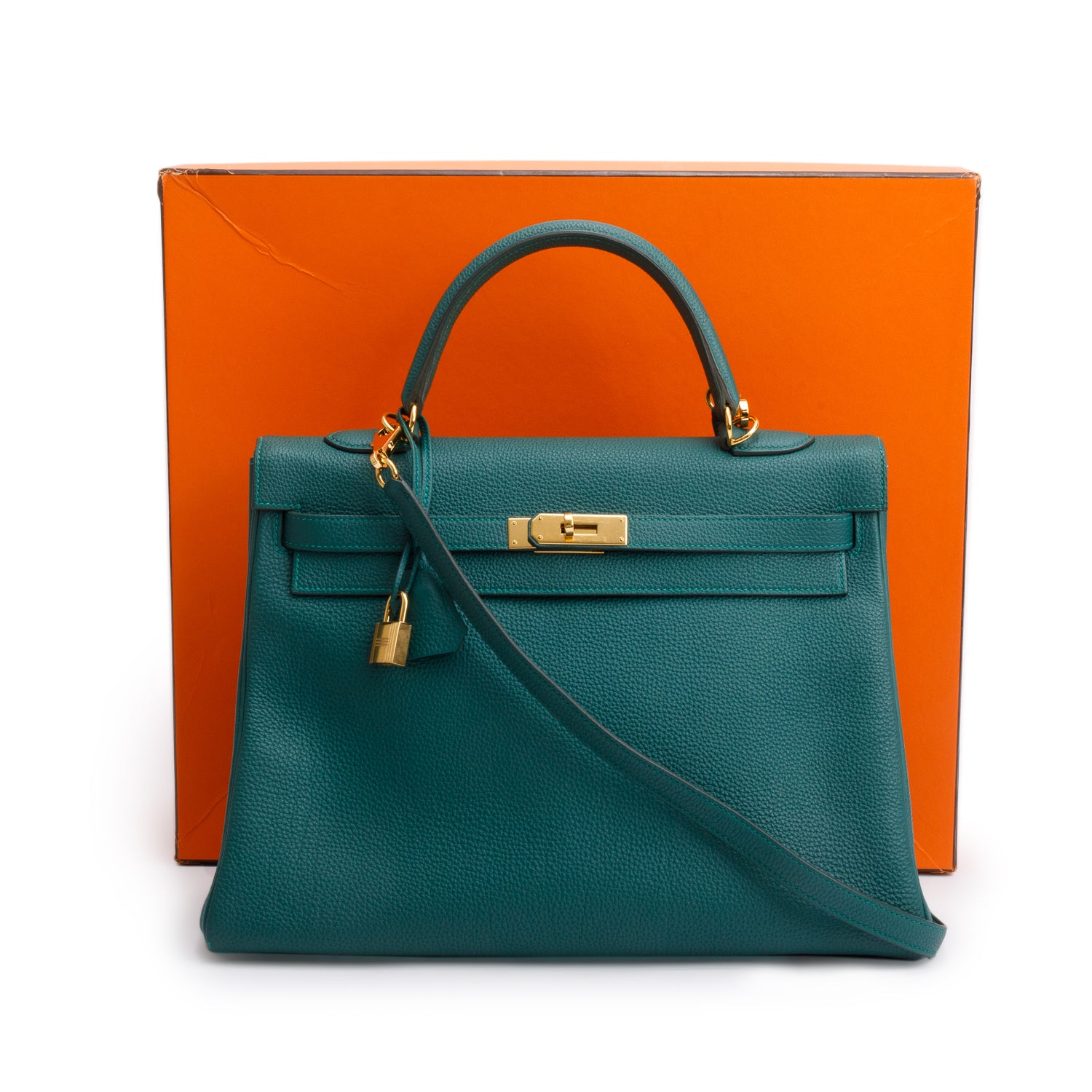 Hermes Malachite Togo Kelly Retourne 35 w/ Strap & Box