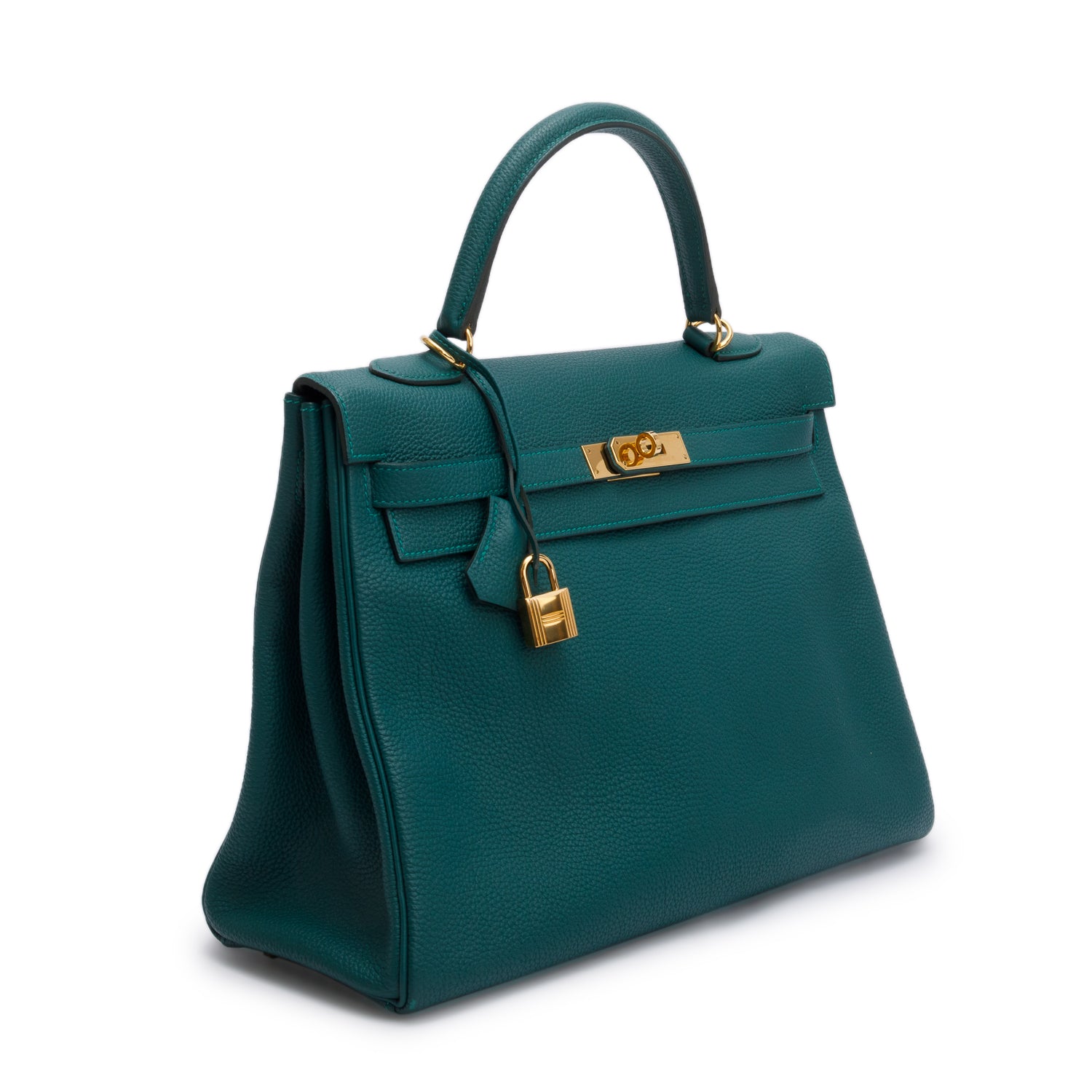 Hermes Malachite Togo Kelly Retourne 35 w/ Strap & Box