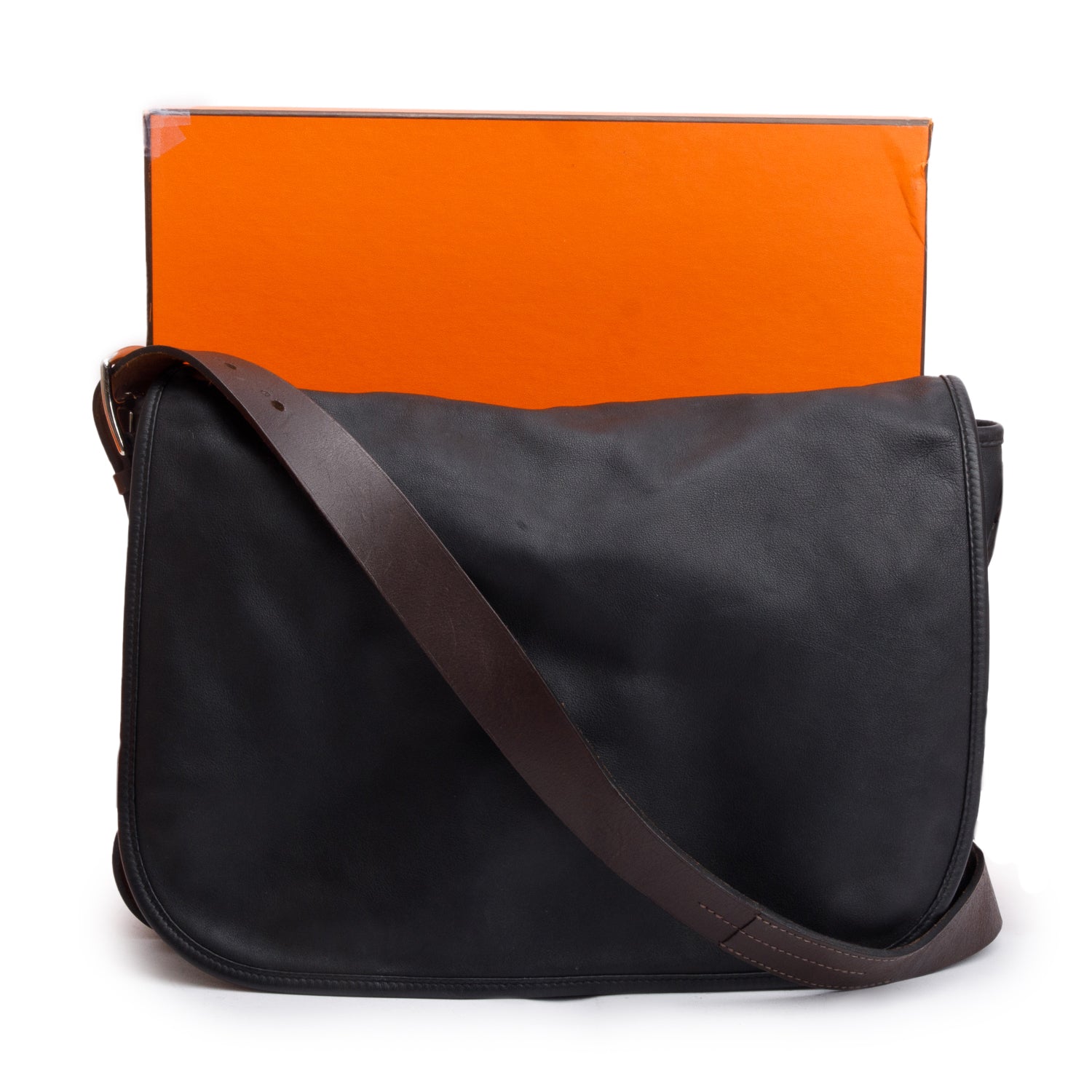 Hermes Noir Sikkim Leather Barda 35 w/ Box