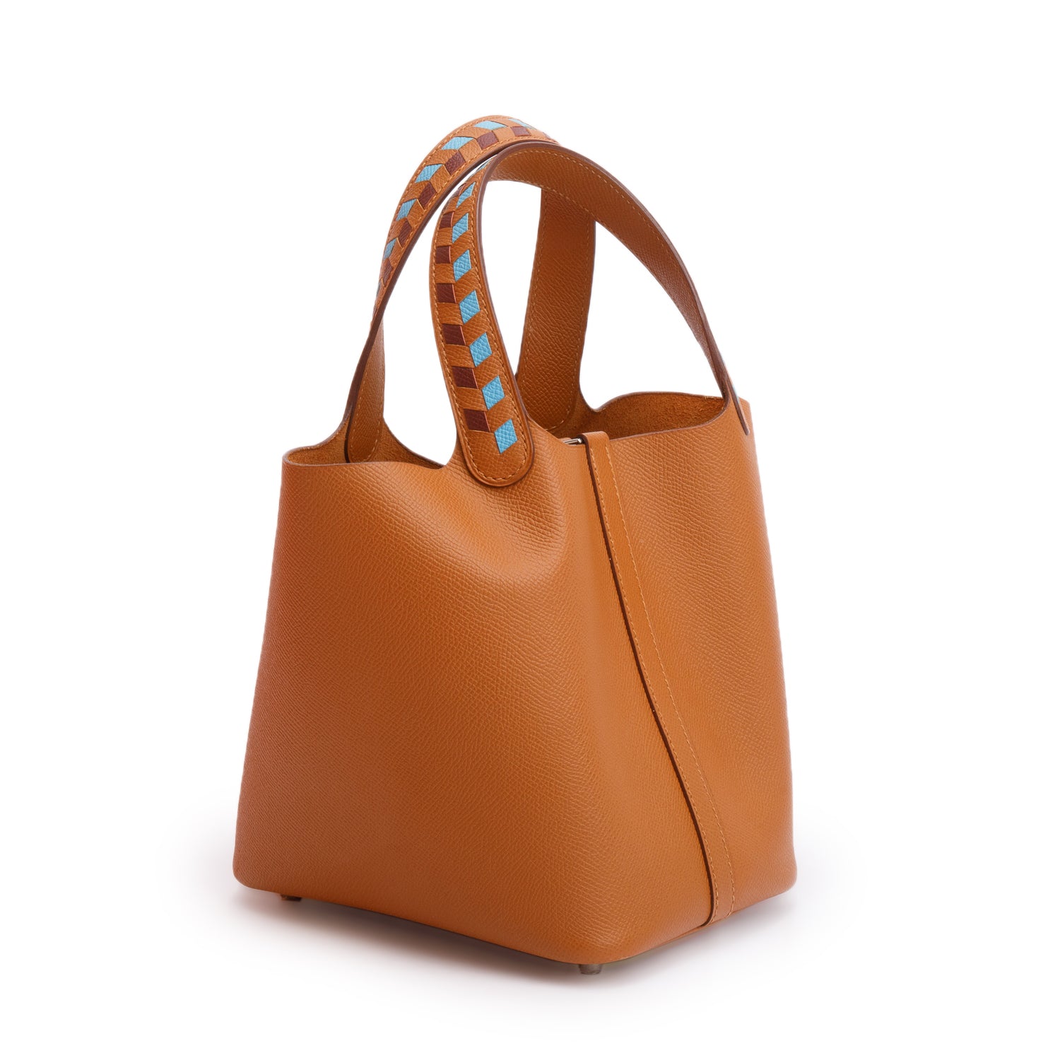 Hermes 2020 Gold/Bleu Nord/Rouge H Veau Epsom Tressage De Cuir Picotin Lock 18 w/ Box