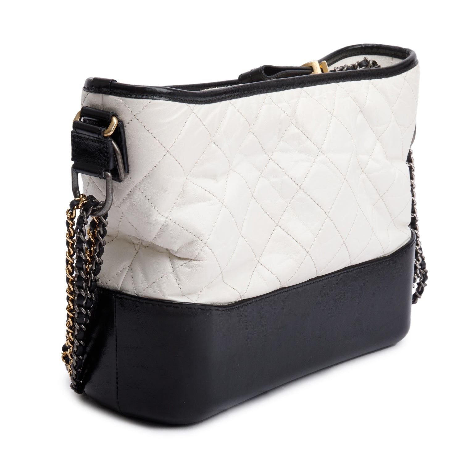 Chanel Black & White Aged Calfskin Leather Medium Gabrielle Hobo w/ Box & Authenticity Card