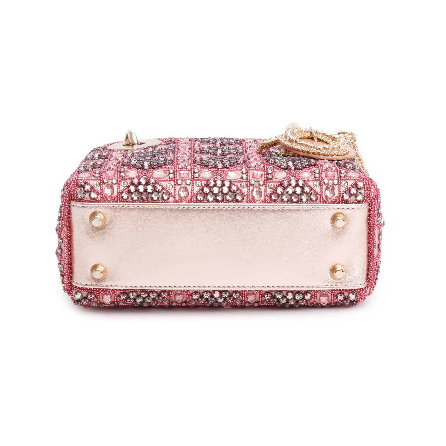 Christian Dior Pink Lambskin & Satin Embroidered Crystal Beads Mini Lady Dior Bag w/ Strap, Box & Authenticity Card