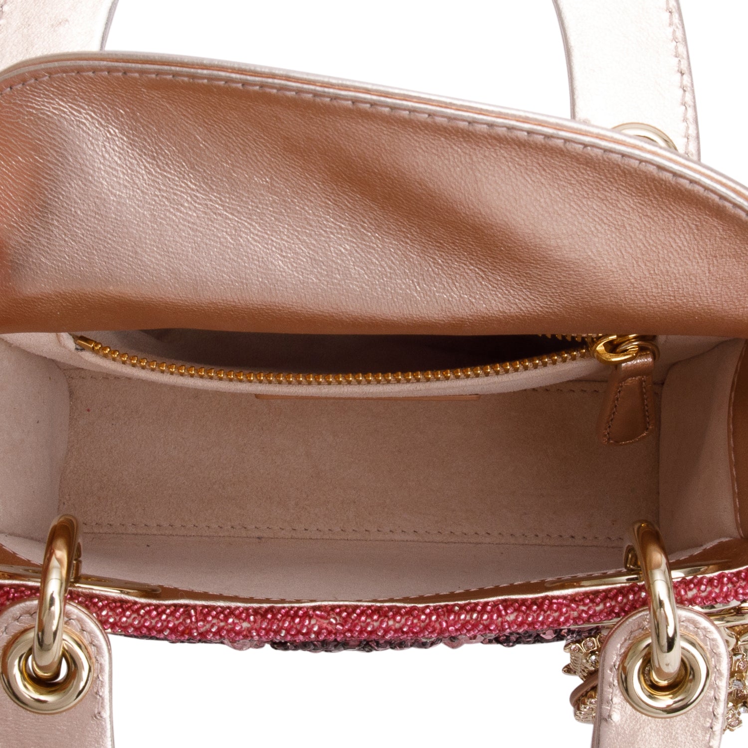 Christian Dior Pink Lambskin & Satin Embroidered Crystal Beads Mini Lady Dior Bag w/ Strap, Box & Authenticity Card