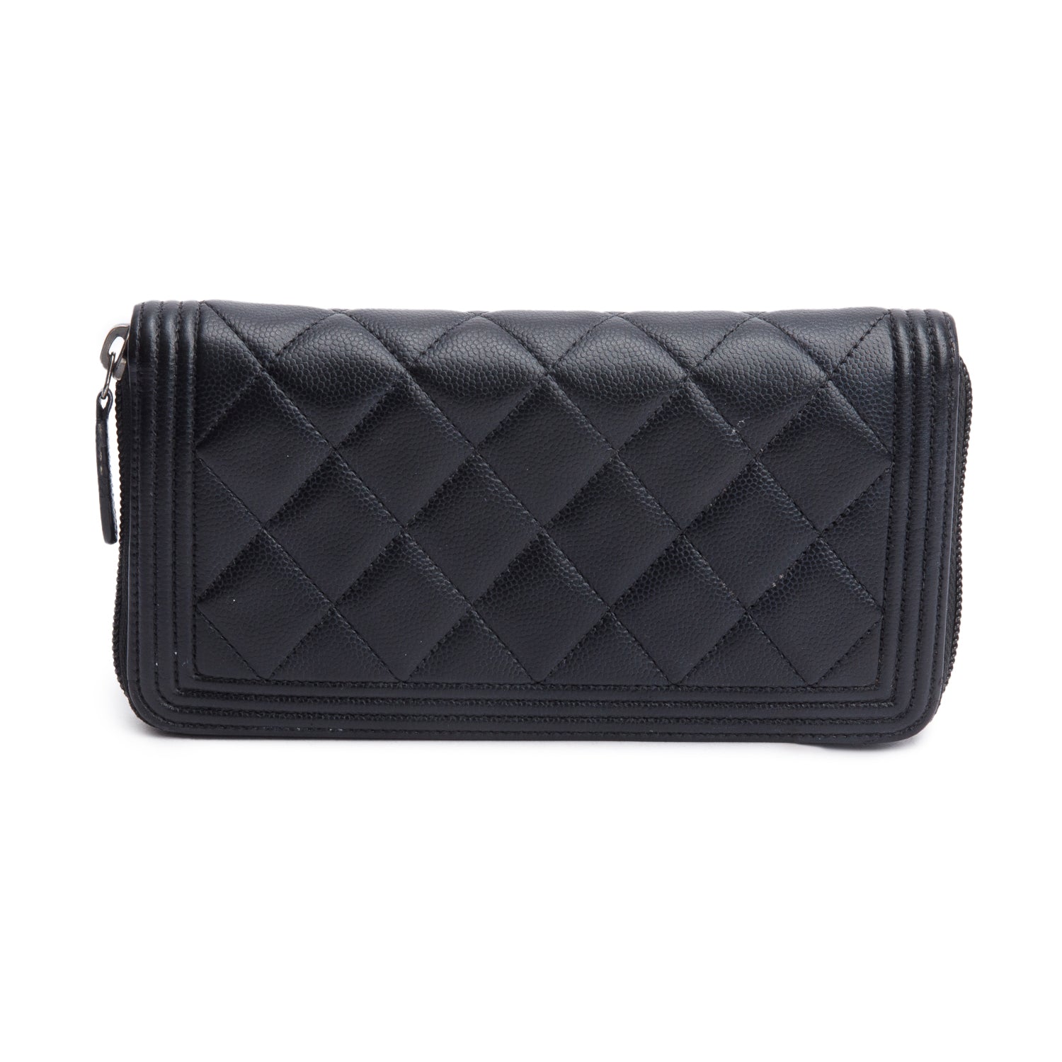 Chanel Black Caviar Leather Boy Long Zip Around Wallet w/ Box & Authenticity Card