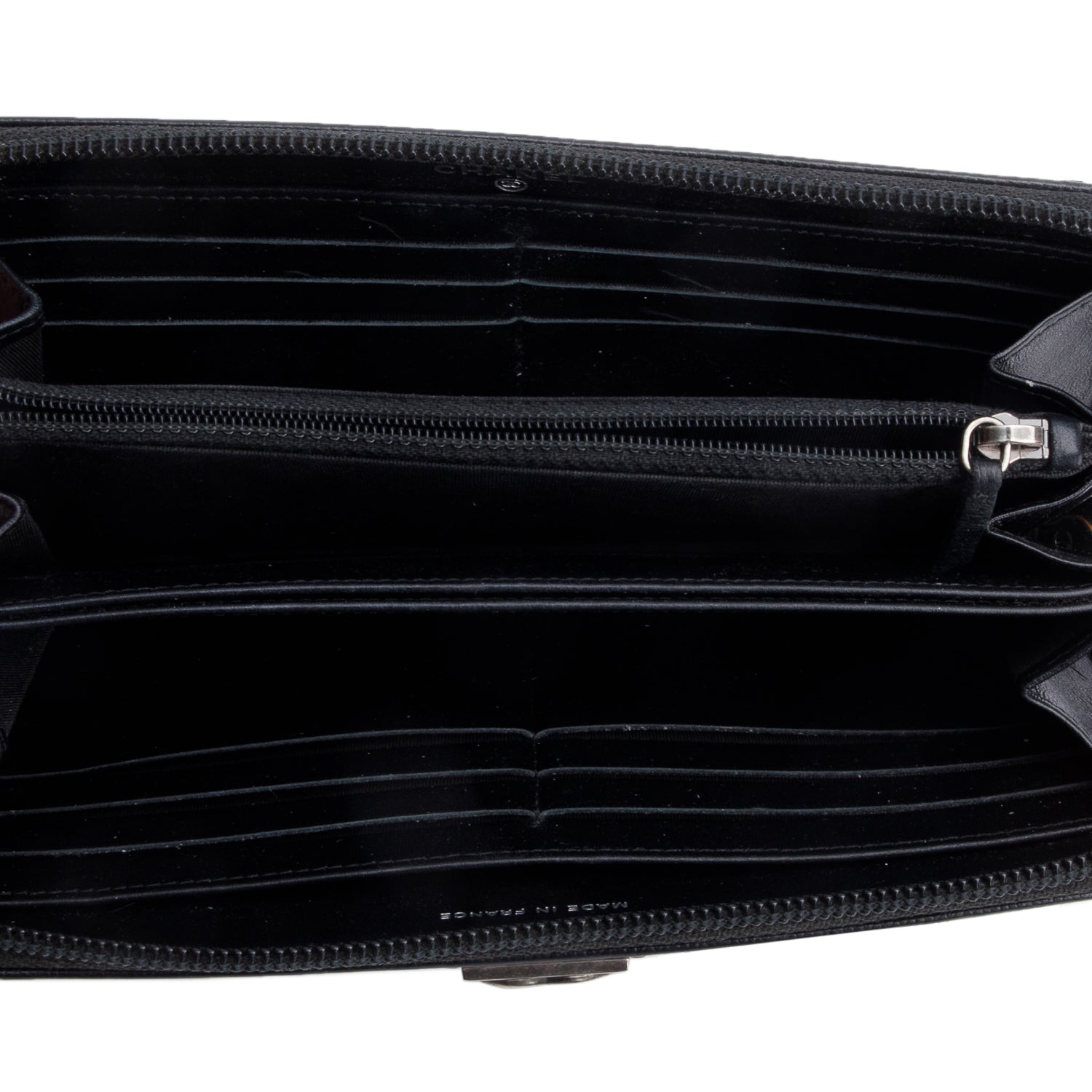 Chanel Black Caviar Leather Boy Long Zip Around Wallet w/ Box & Authenticity Card