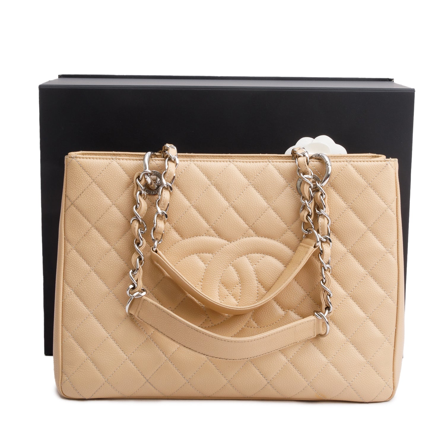 Chanel Beige Caviar Leather Grand Shopping Tote (GST) w/ Box & Receipt