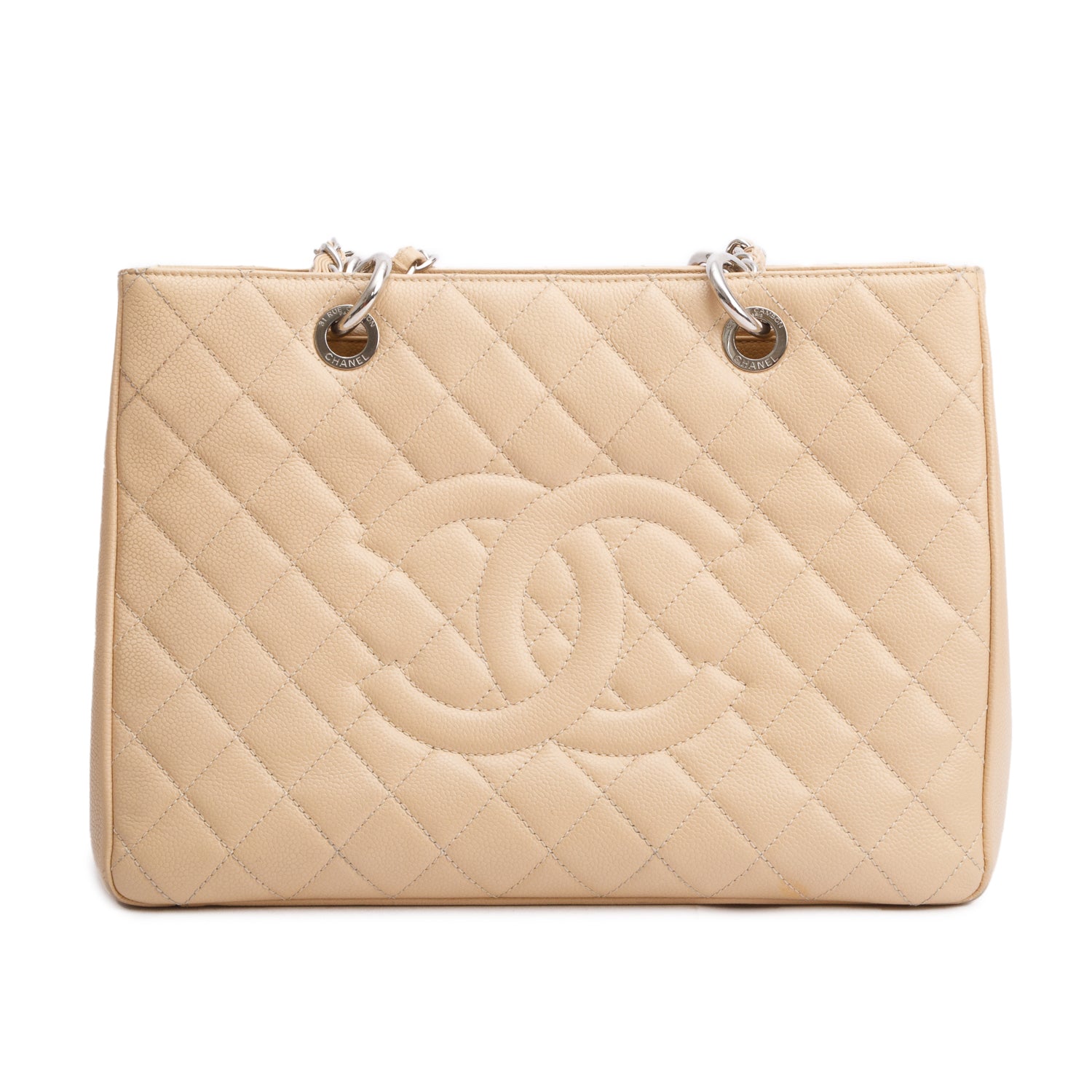 Chanel Beige Caviar Leather Grand Shopping Tote (GST) w/ Box & Receipt