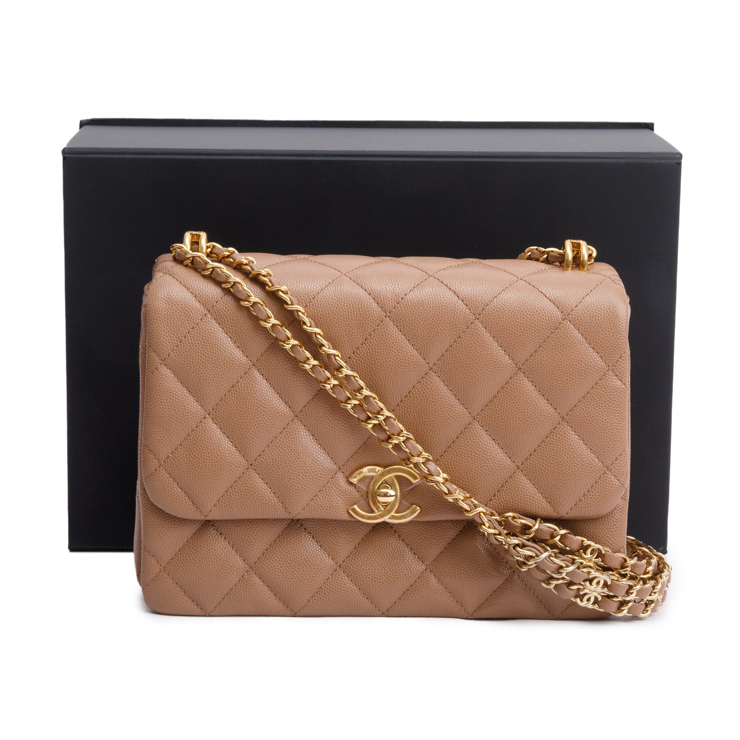 Chanel Brown Caviar Leather Small Coco First Flap Bag w/ Box