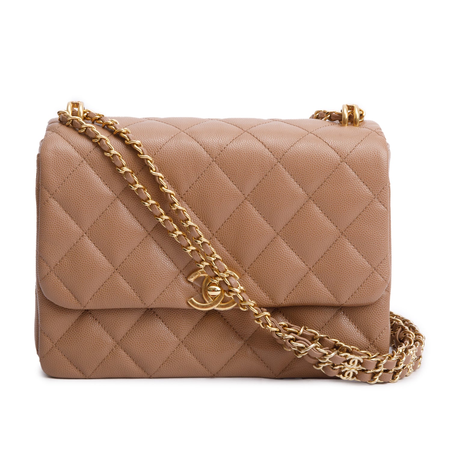 Chanel Brown Caviar Leather Small Coco First Flap Bag w/ Box