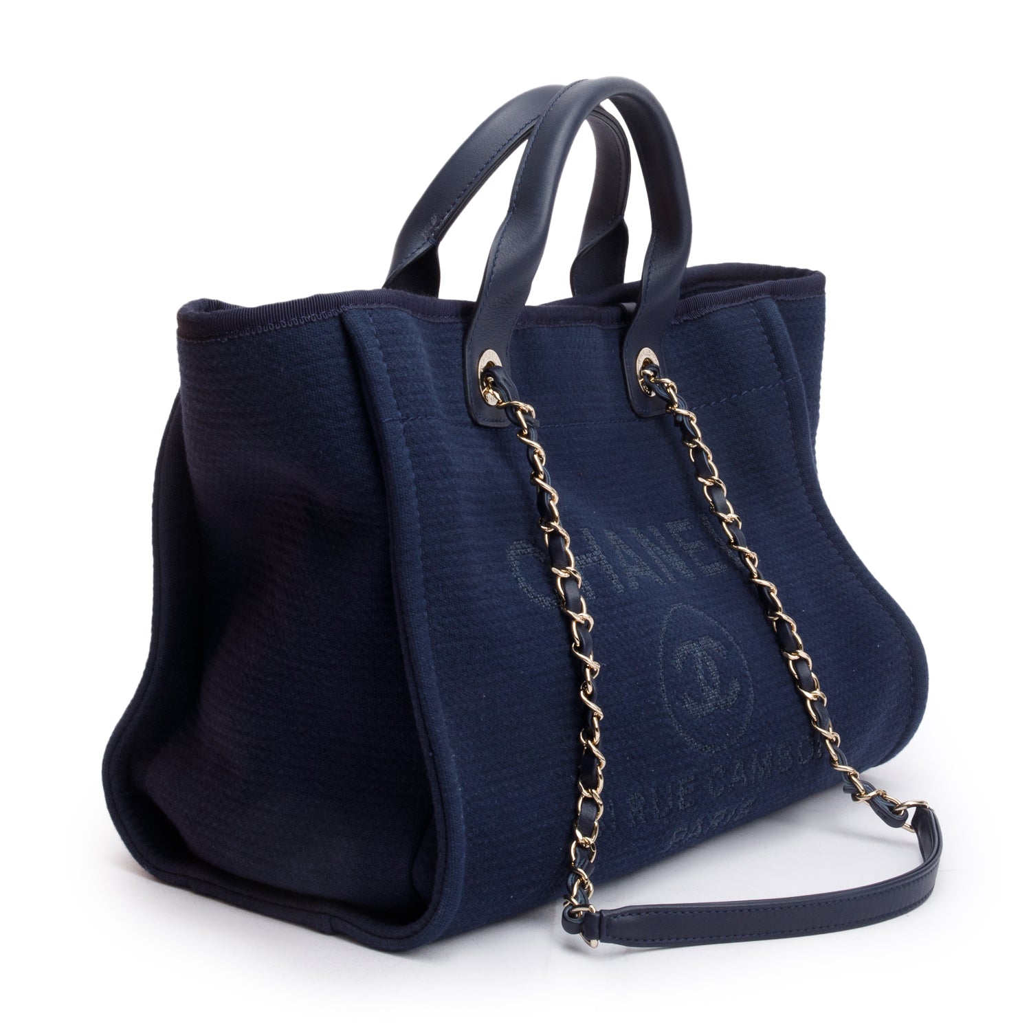 Chanel Navy Mixed Fibers Small Deauville Tote w/ Pouch