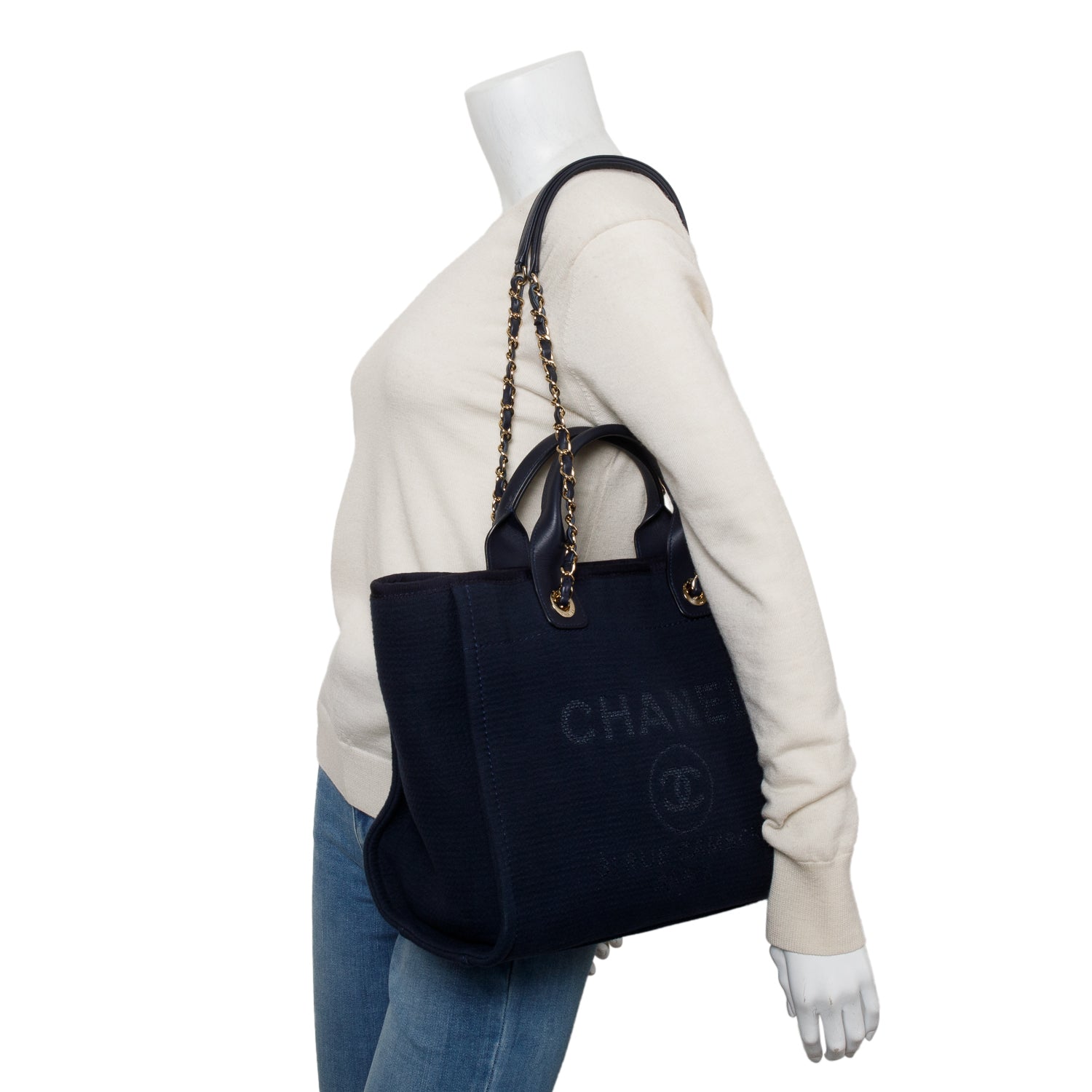 Chanel Navy Mixed Fibers Small Deauville Tote w/ Pouch