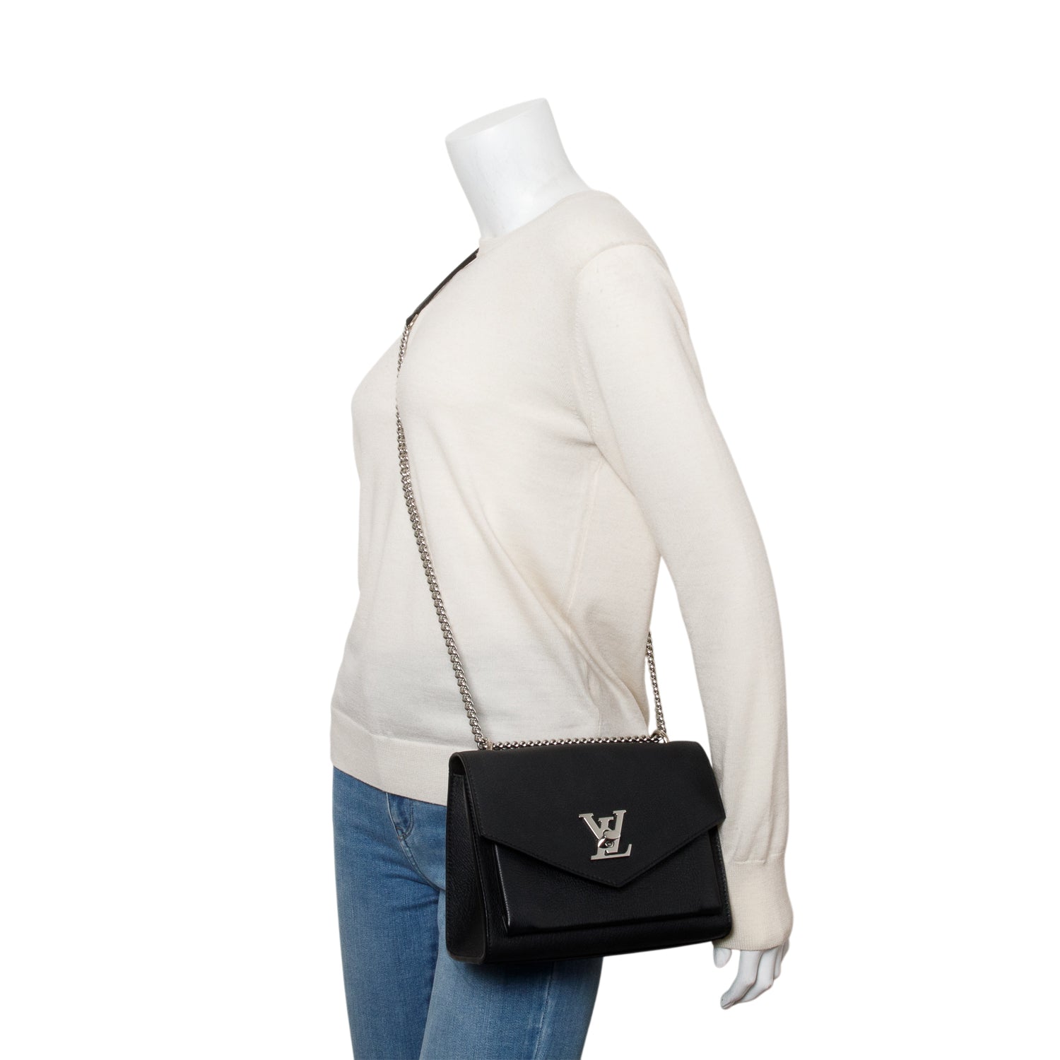 Louis Vuitton Black Soft Calf Leather MyLockMe Chain Bag w/ Box