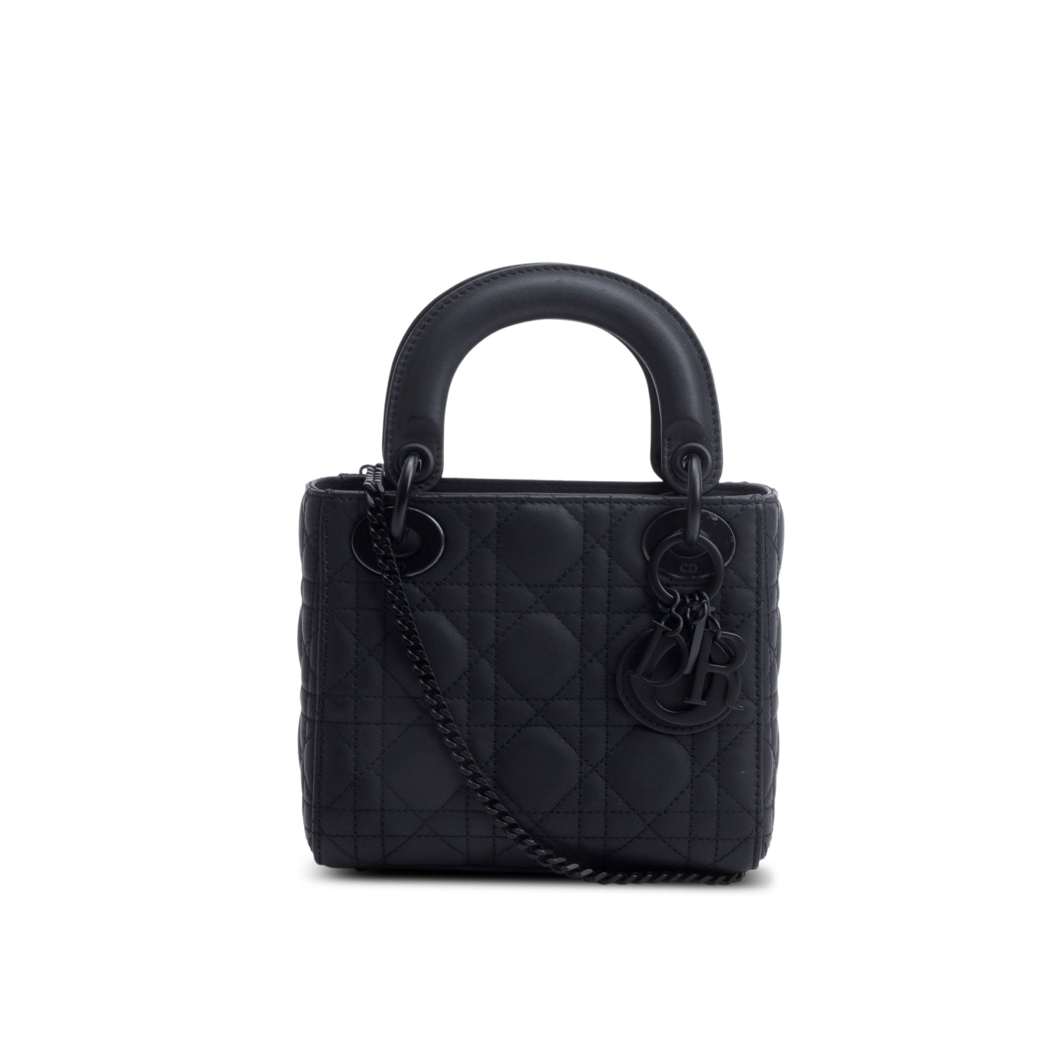 Christian Dior 2020 Black Ultramatte Cannage Leather Mini Lady Dior Bag w/ Strap, Box & Authenticity Card