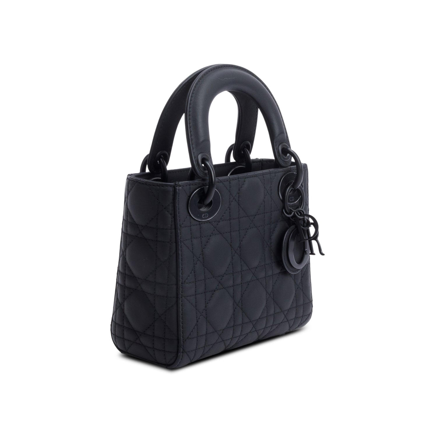 Christian Dior 2020 Black Ultramatte Cannage Leather Mini Lady Dior Bag w/ Strap, Box & Authenticity Card