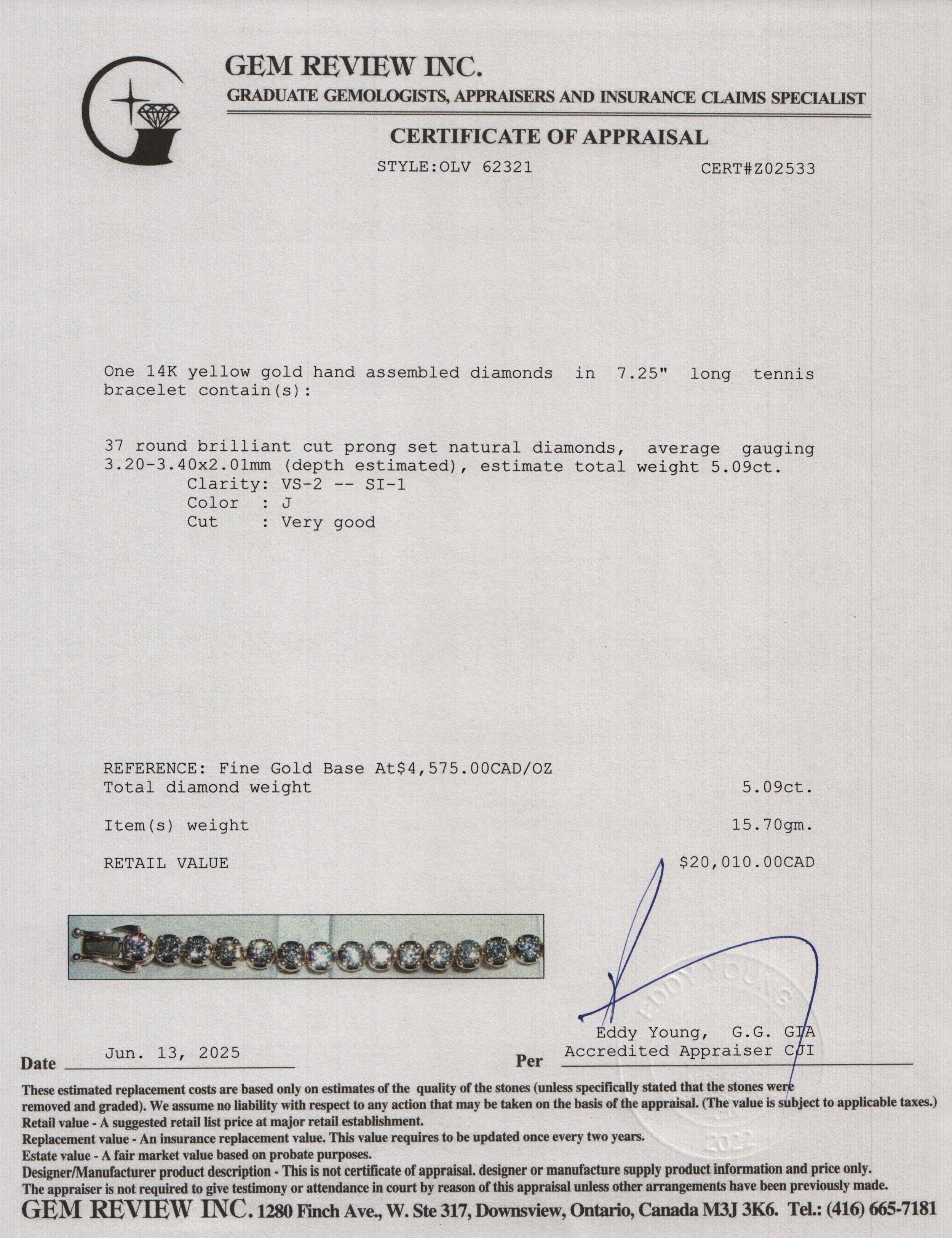 14k Yellow Gold 5.09 tcw. Diamond Tennis Bracelet