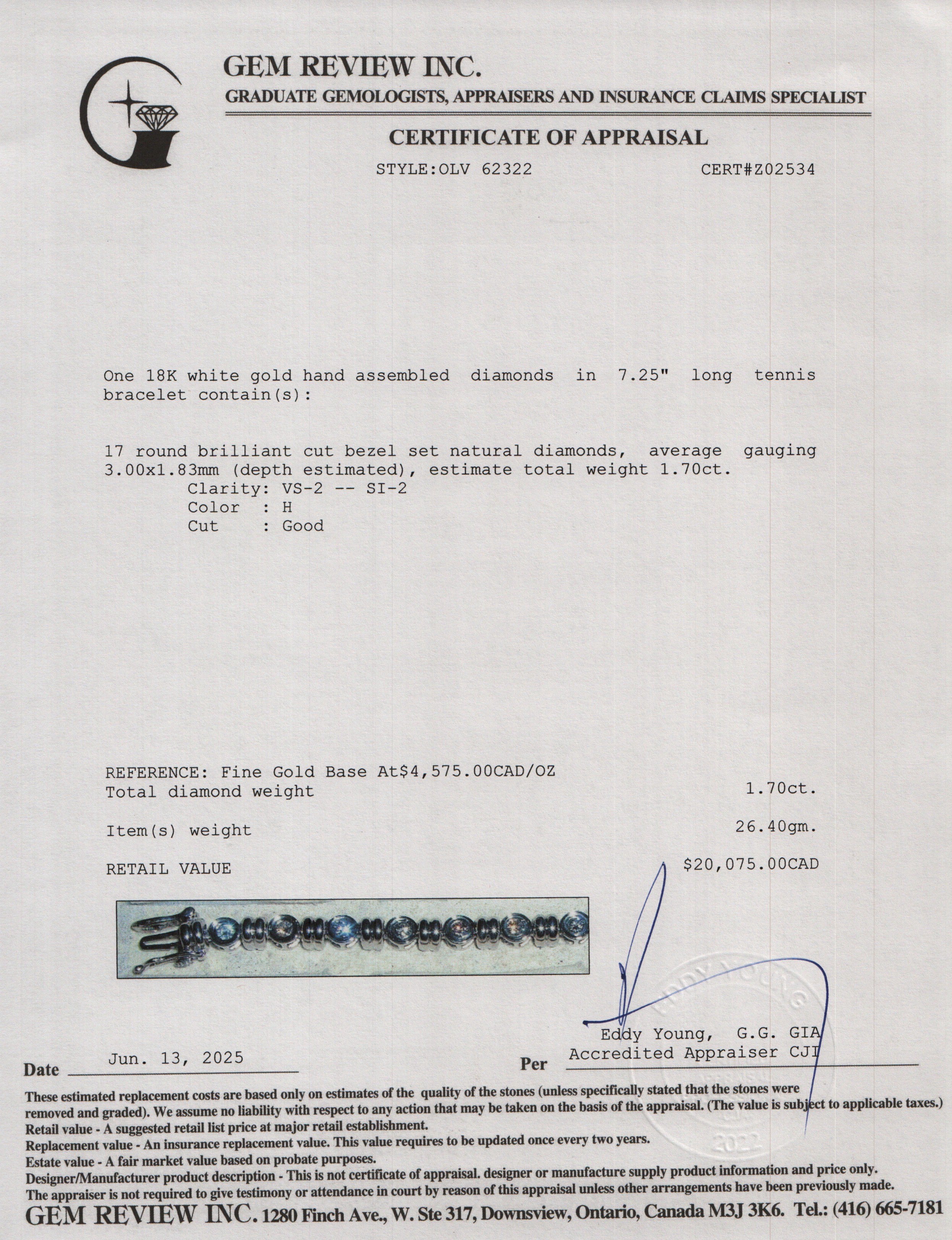 18k White Gold 1.70 tcw. Diamond Tennis Bracelet