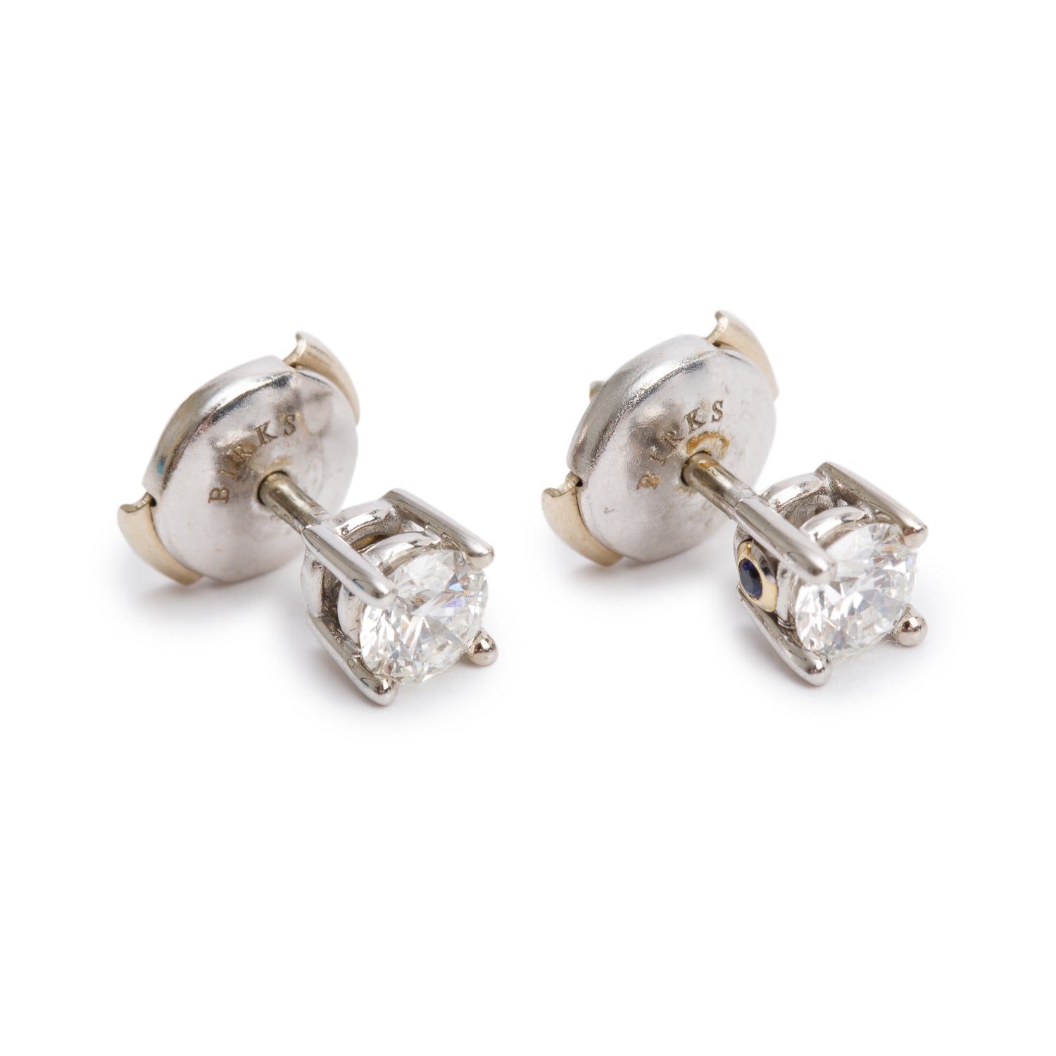 Birks 18k White Gold 0.70 tcw Diamond Stud Earrings w/ Box