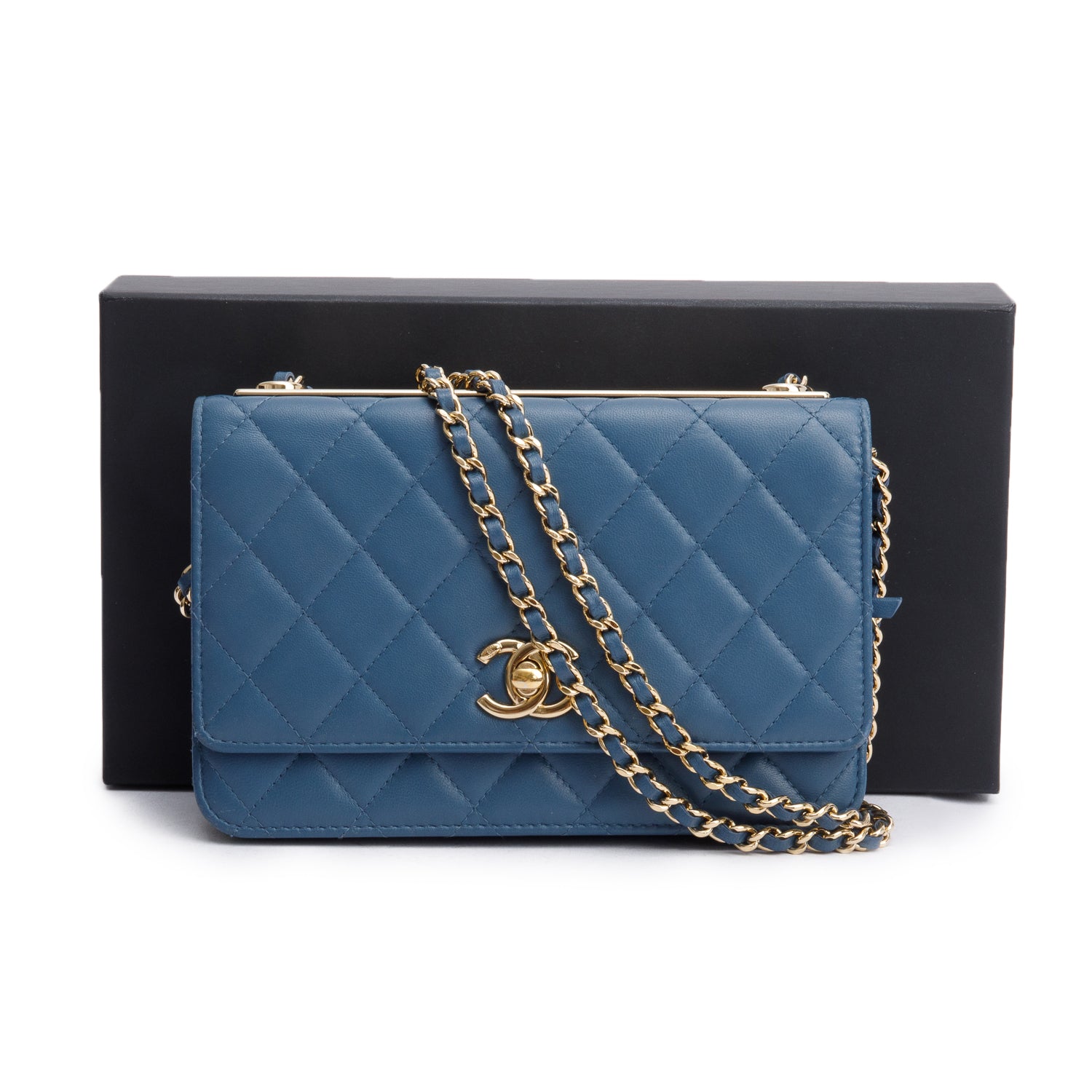 Chanel Blue Lambskin Leather Trendy CC Wallet on Chain w/ Box