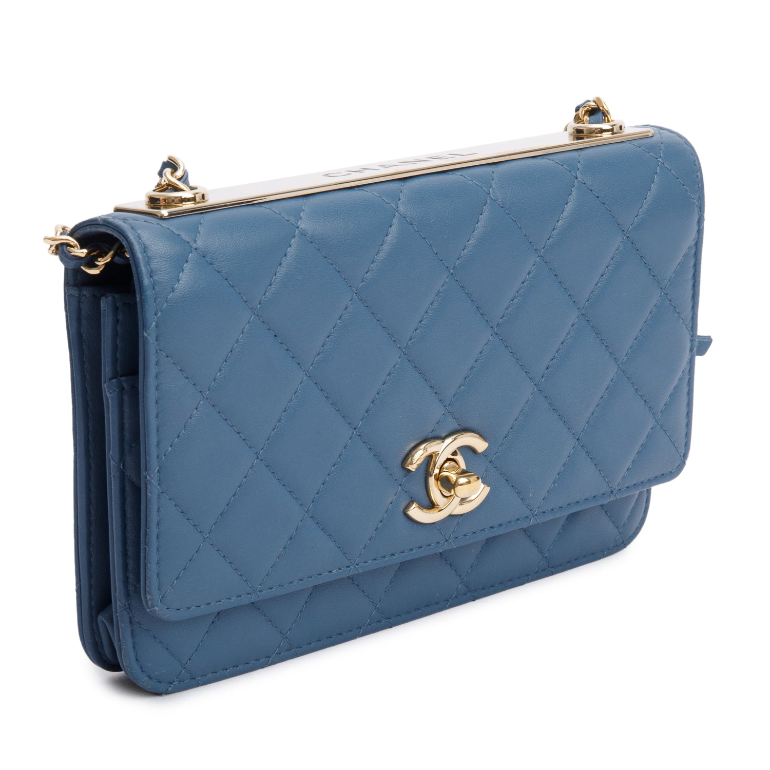 Chanel Blue Lambskin Leather Trendy CC Wallet on Chain w/ Box