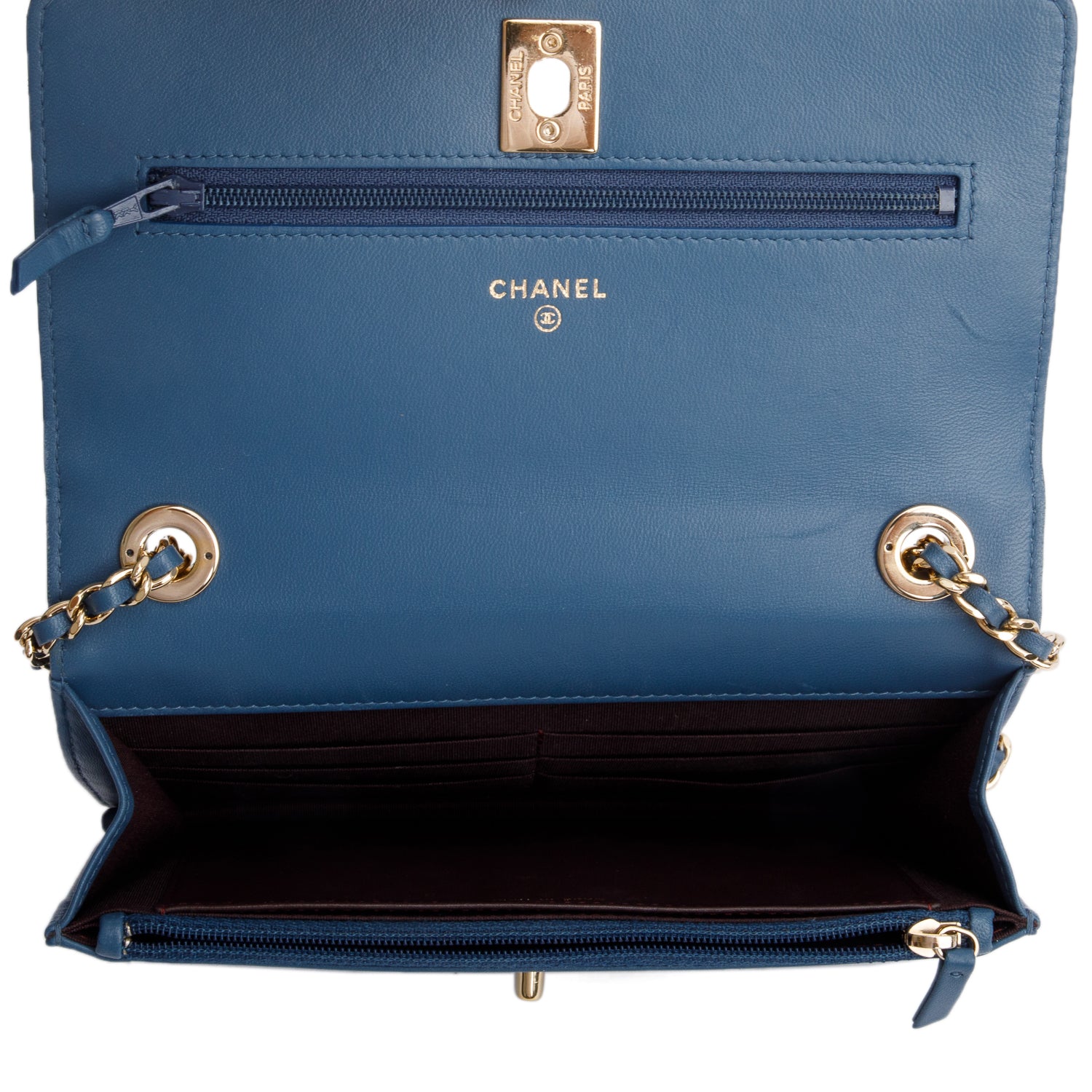 Chanel Blue Lambskin Leather Trendy CC Wallet on Chain w/ Box