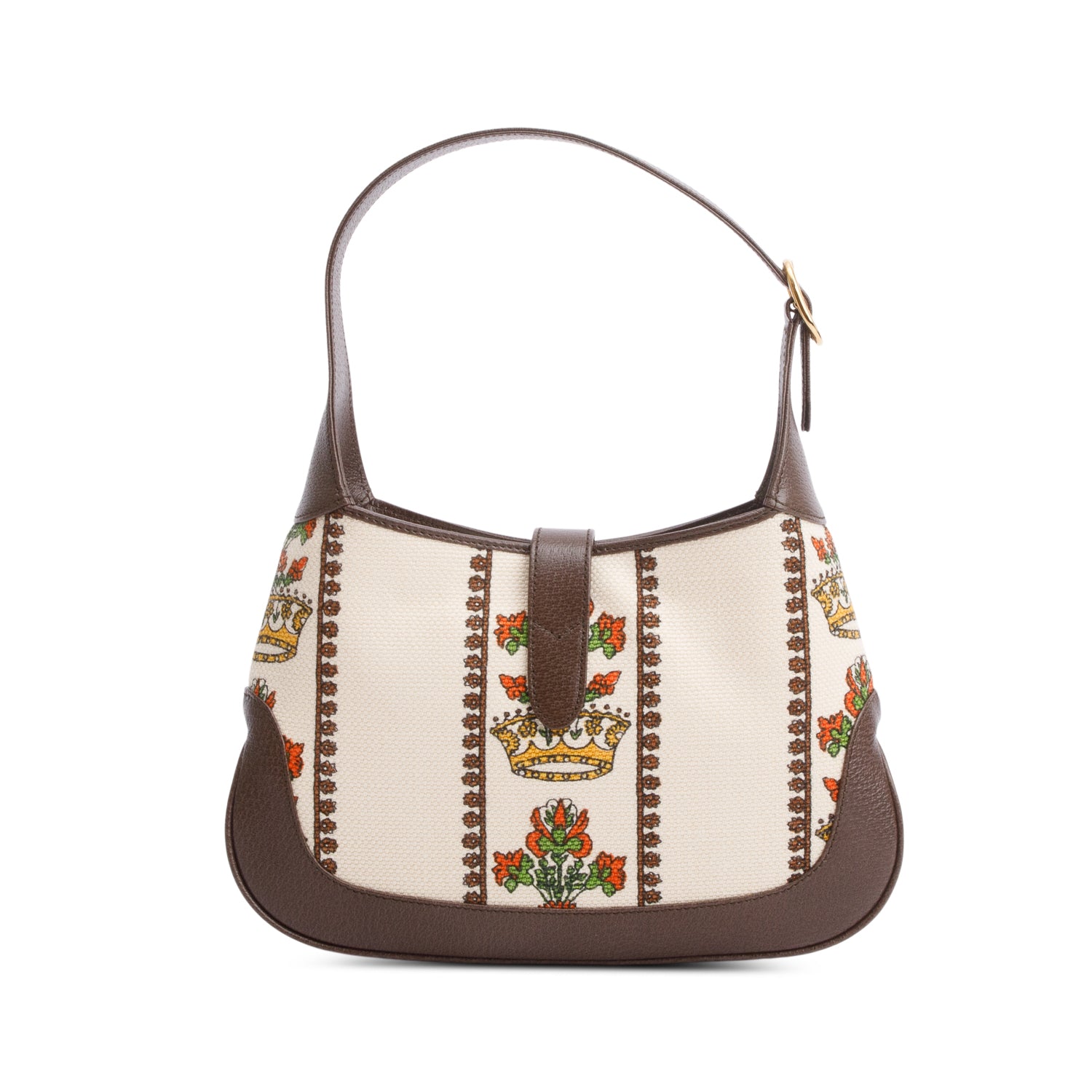 Gucci Neutral & Multicolor Music Is Mine Canvas Brown Leather Trim Small Jackie 1961 Shoulder Bag w/ Strap