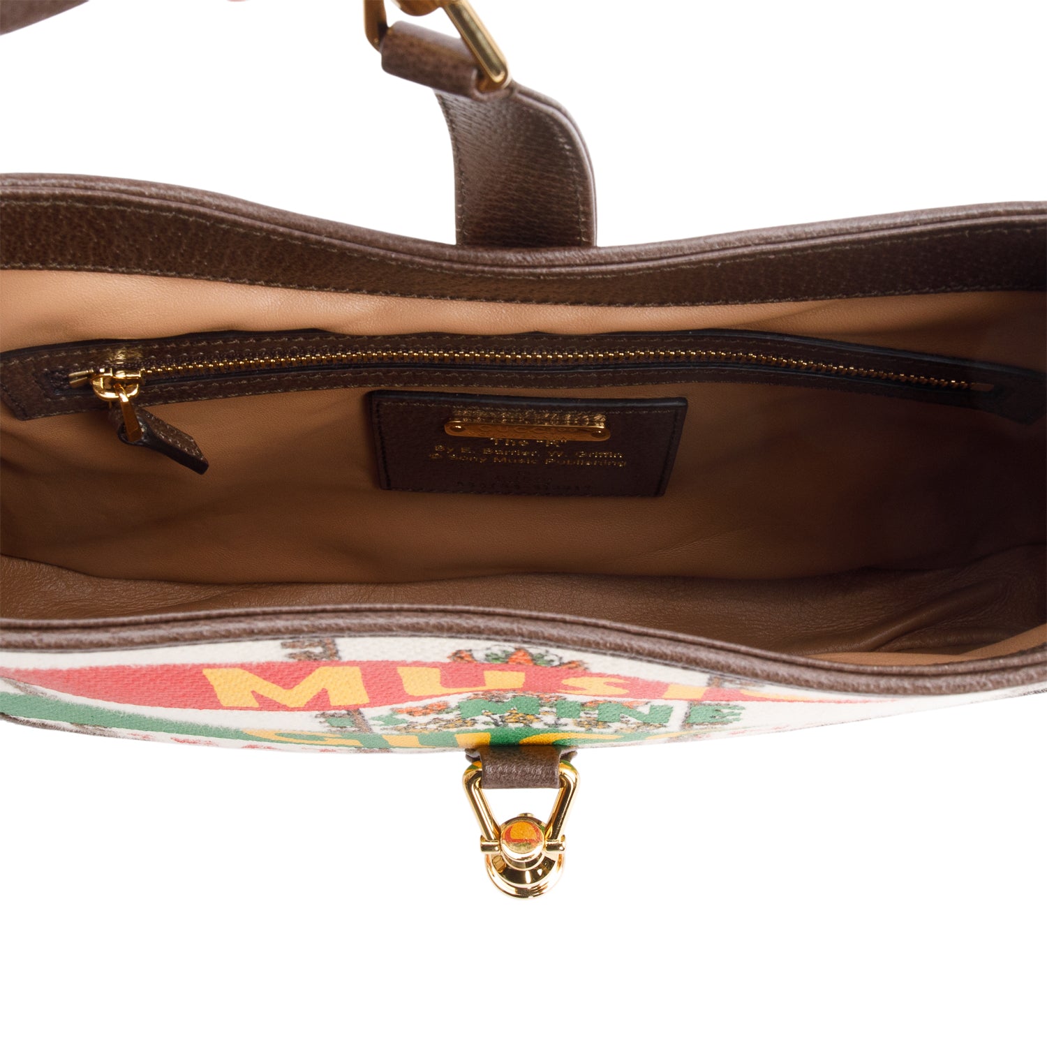 Gucci Neutral & Multicolor Music Is Mine Canvas Brown Leather Trim Small Jackie 1961 Shoulder Bag w/ Strap