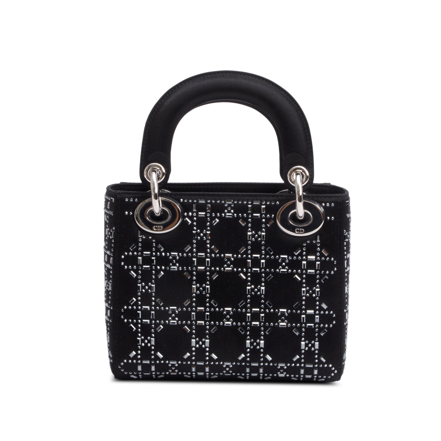 Christian Dior 2020 Black Strass Cannage Satin Mini Lady Dior Bag w/ Strap & Authenticity Card