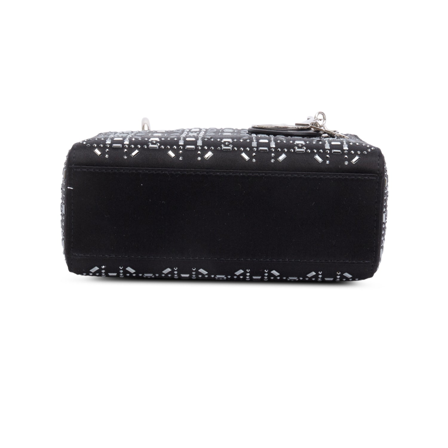 Christian Dior 2020 Black Strass Cannage Satin Mini Lady Dior Bag w/ Strap & Authenticity Card