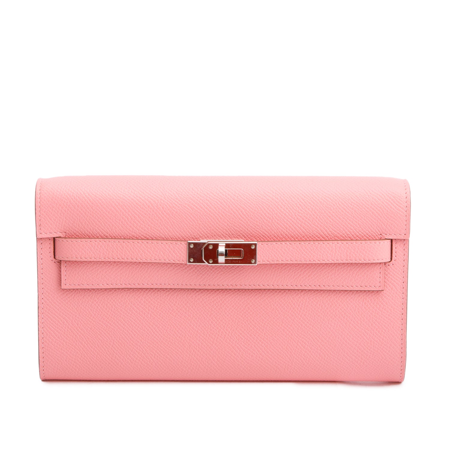 Hermes 2023 Rose Azalee Epsom Leather Kelly Wallet To Go w/ Strap