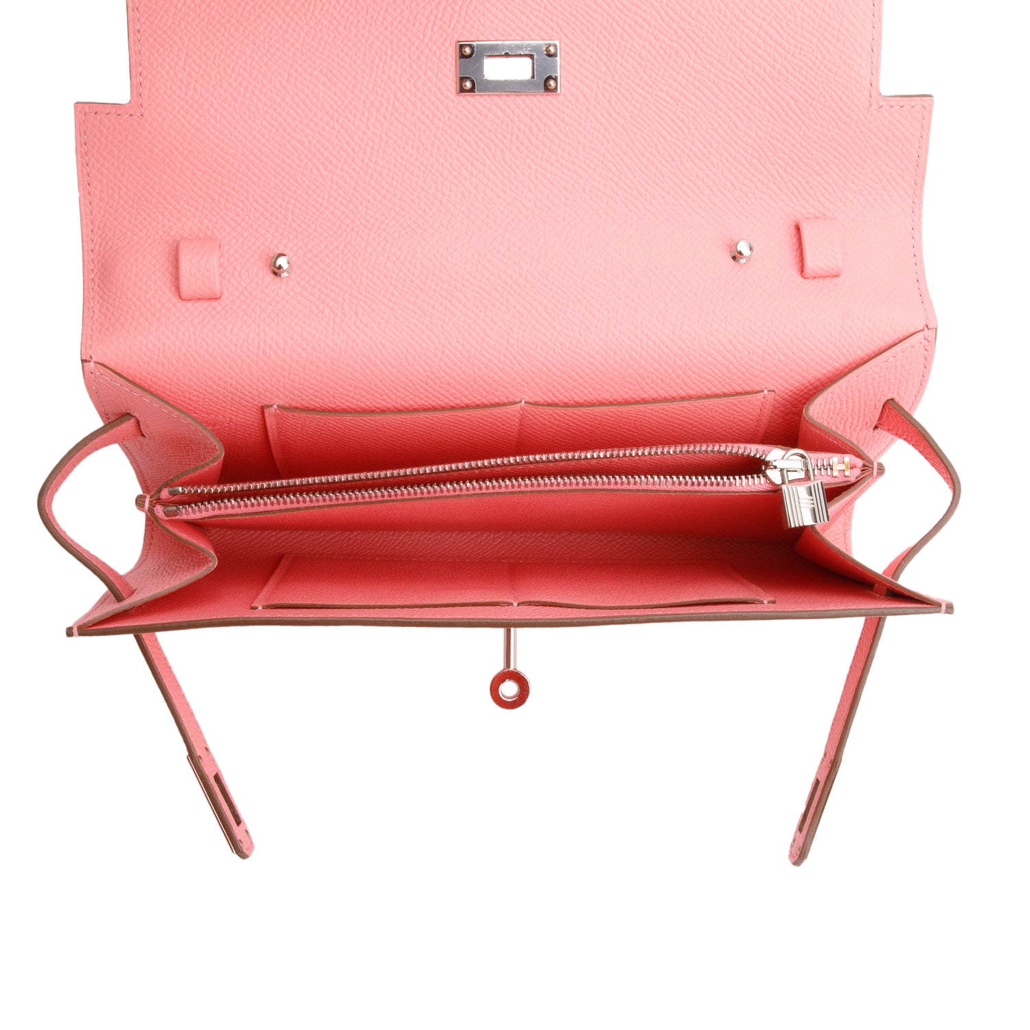 Hermes 2023 Rose Azalee Epsom Leather Kelly Wallet To Go w/ Strap