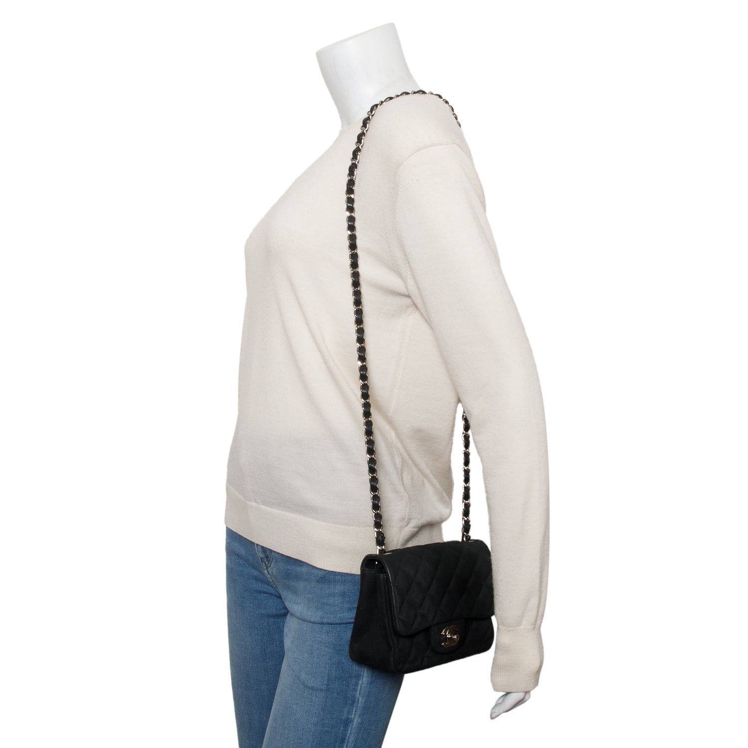 Chanel Black Quilted Matte Caviar Leather Classic Square Mini Flap Bag w/ Authenticity Card