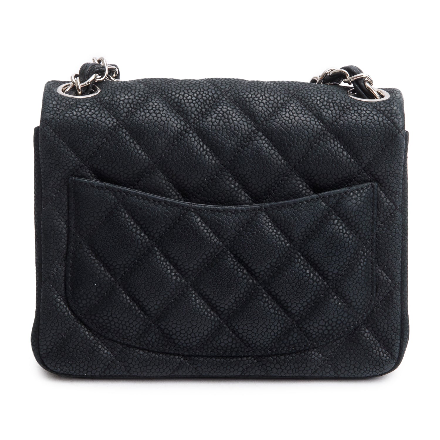 Chanel Black Quilted Matte Caviar Leather Classic Square Mini Flap Bag w/ Authenticity Card