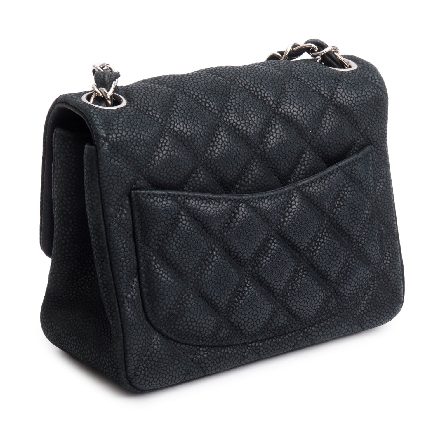 Chanel Black Quilted Matte Caviar Leather Classic Square Mini Flap Bag w/ Authenticity Card