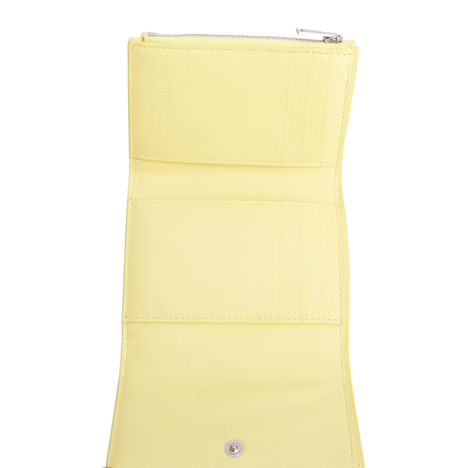 Bottega Veneta Yellow Intreccio Nappa Leather Cassette Tri-Fold Zip Wallet w/ Box