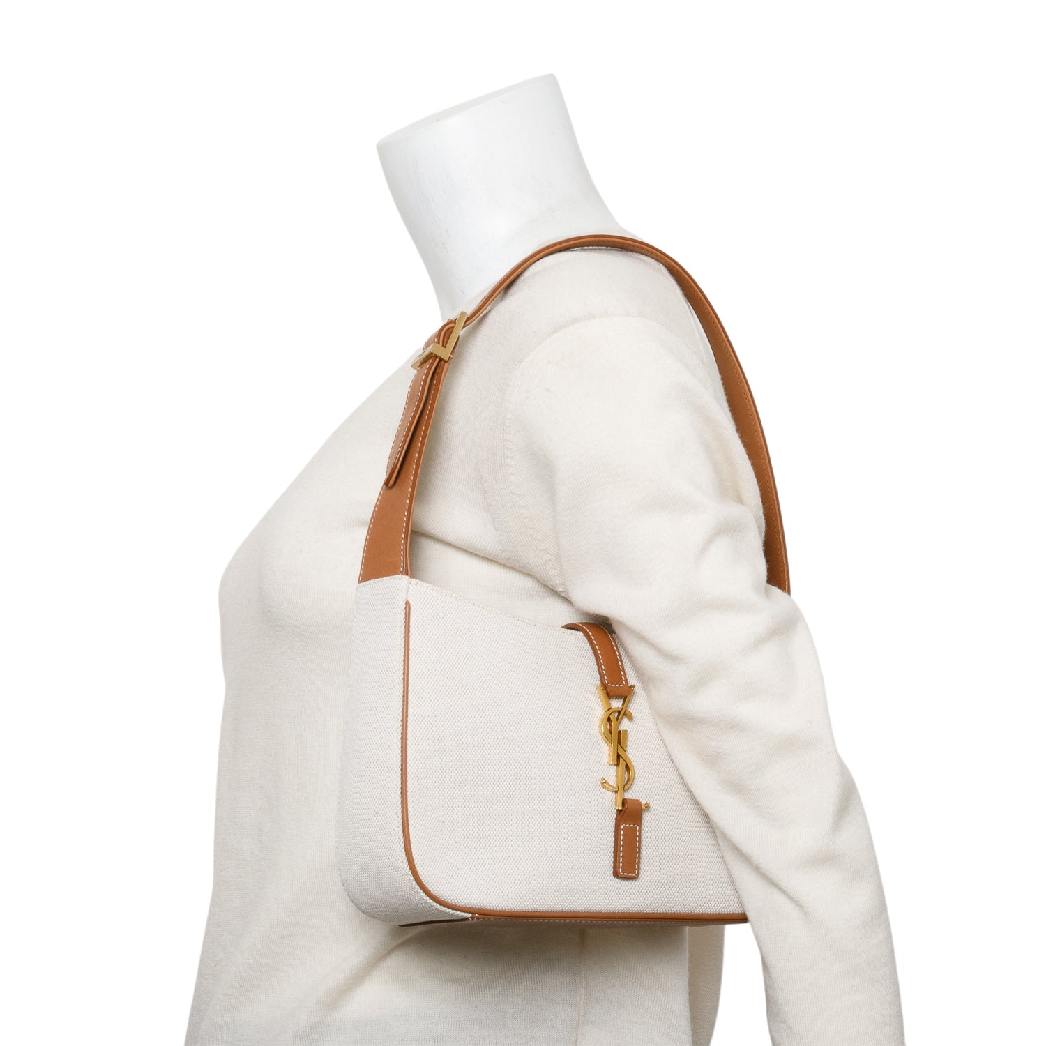 Saint Laurent 2022 White Canvas and Leather Le 5 a 7 Bag