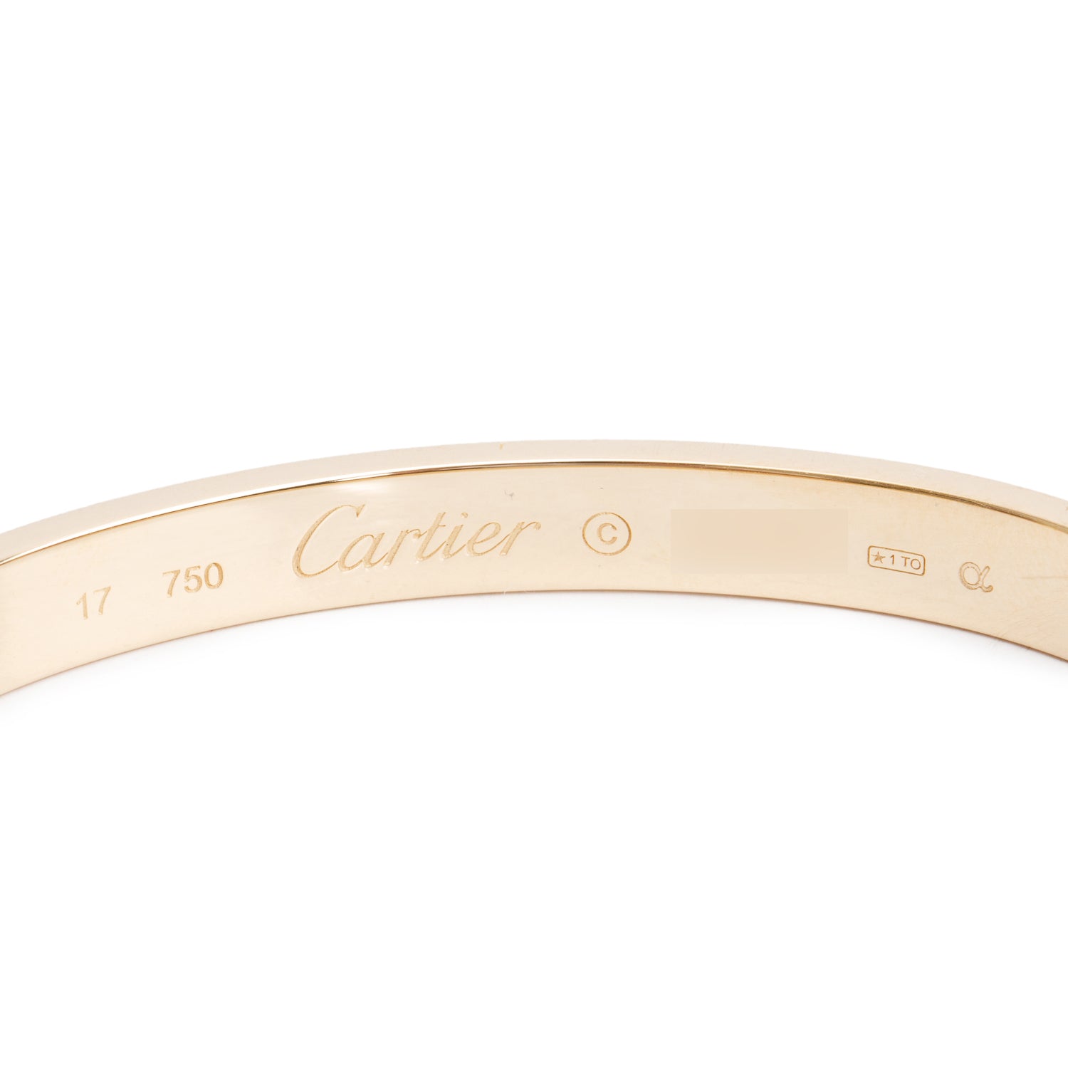 Cartier 18k Yellow Gold Love Bracelet, Classic Model, Size 17 w/ Box & Receipt