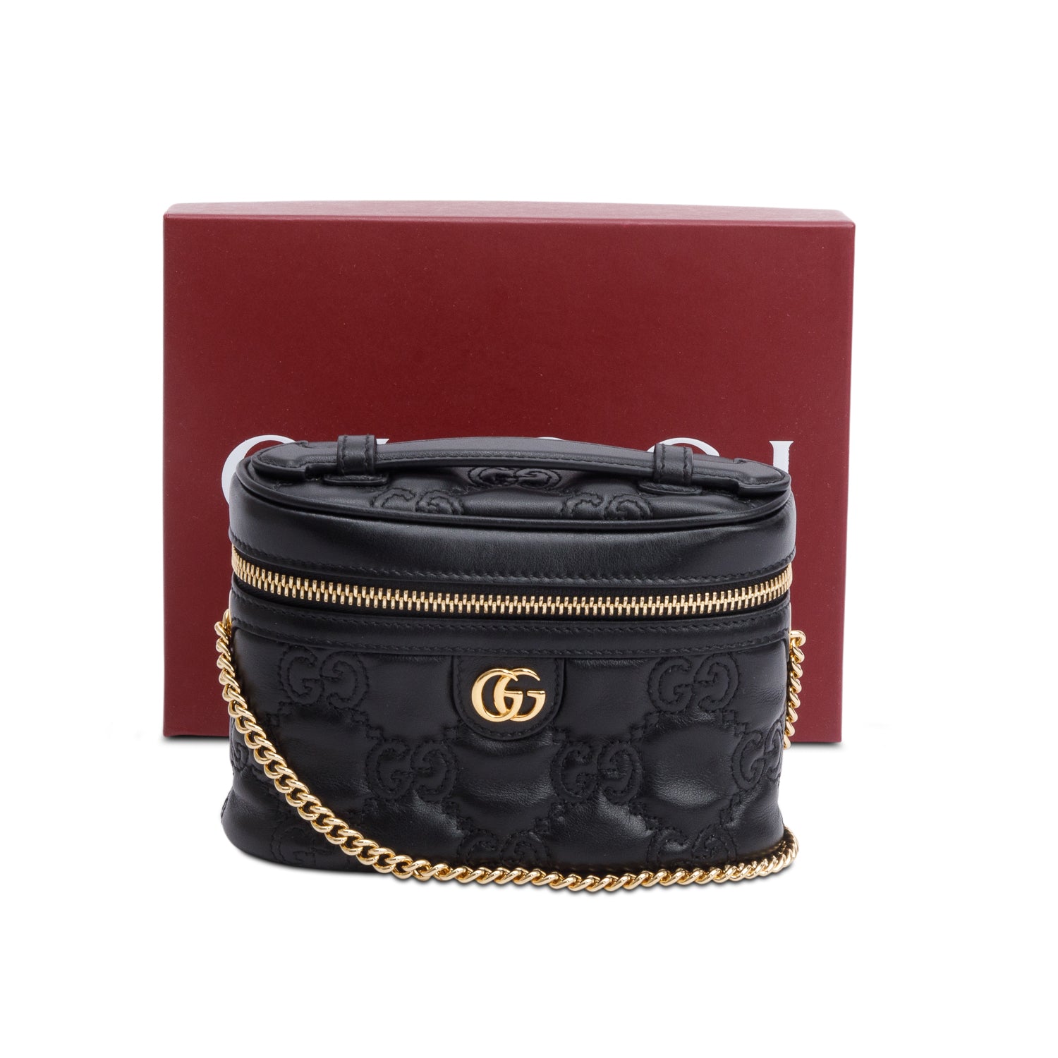Gucci Black Calfskin GG Matelasse Leather Mini Top Handle Bag w/ Box