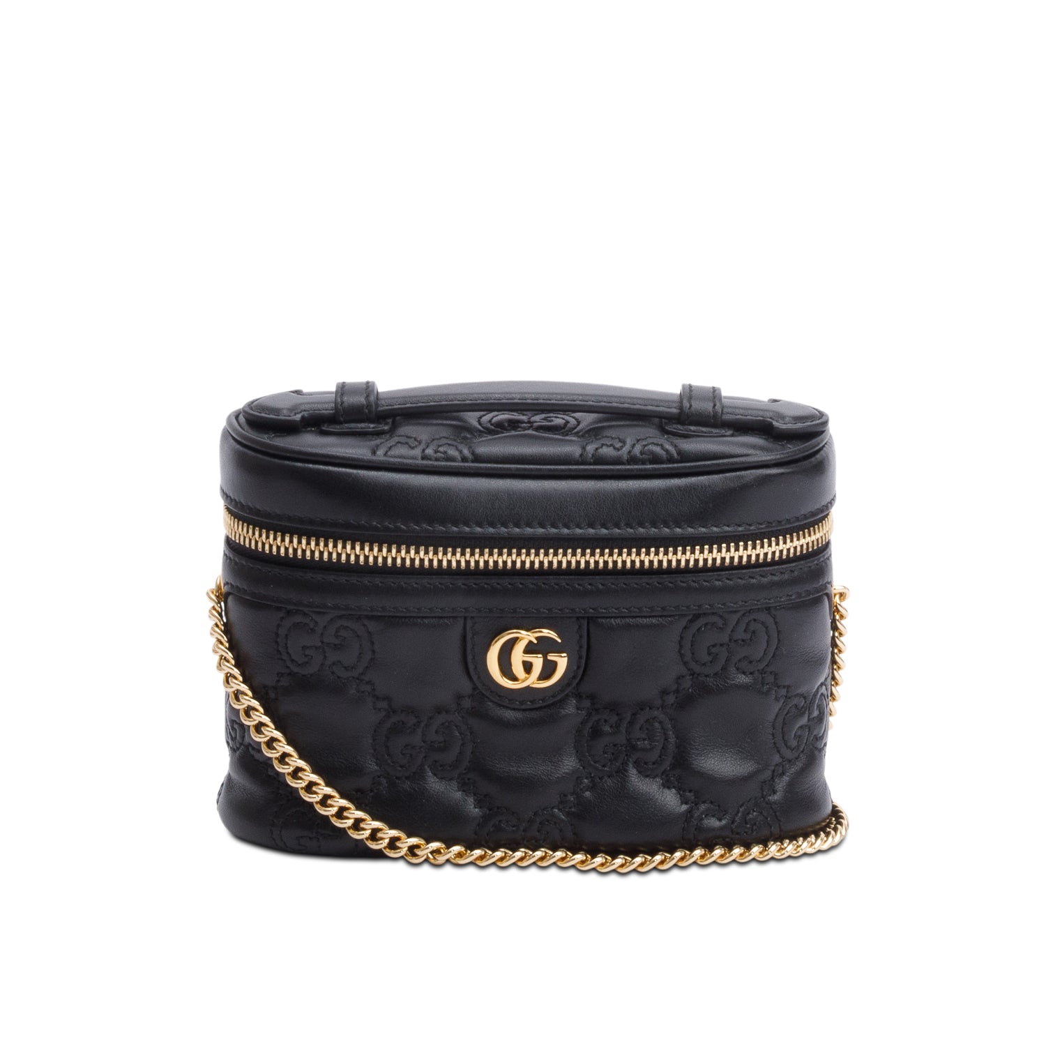 Gucci Black Calfskin GG Matelasse Leather Mini Top Handle Bag w/ Box