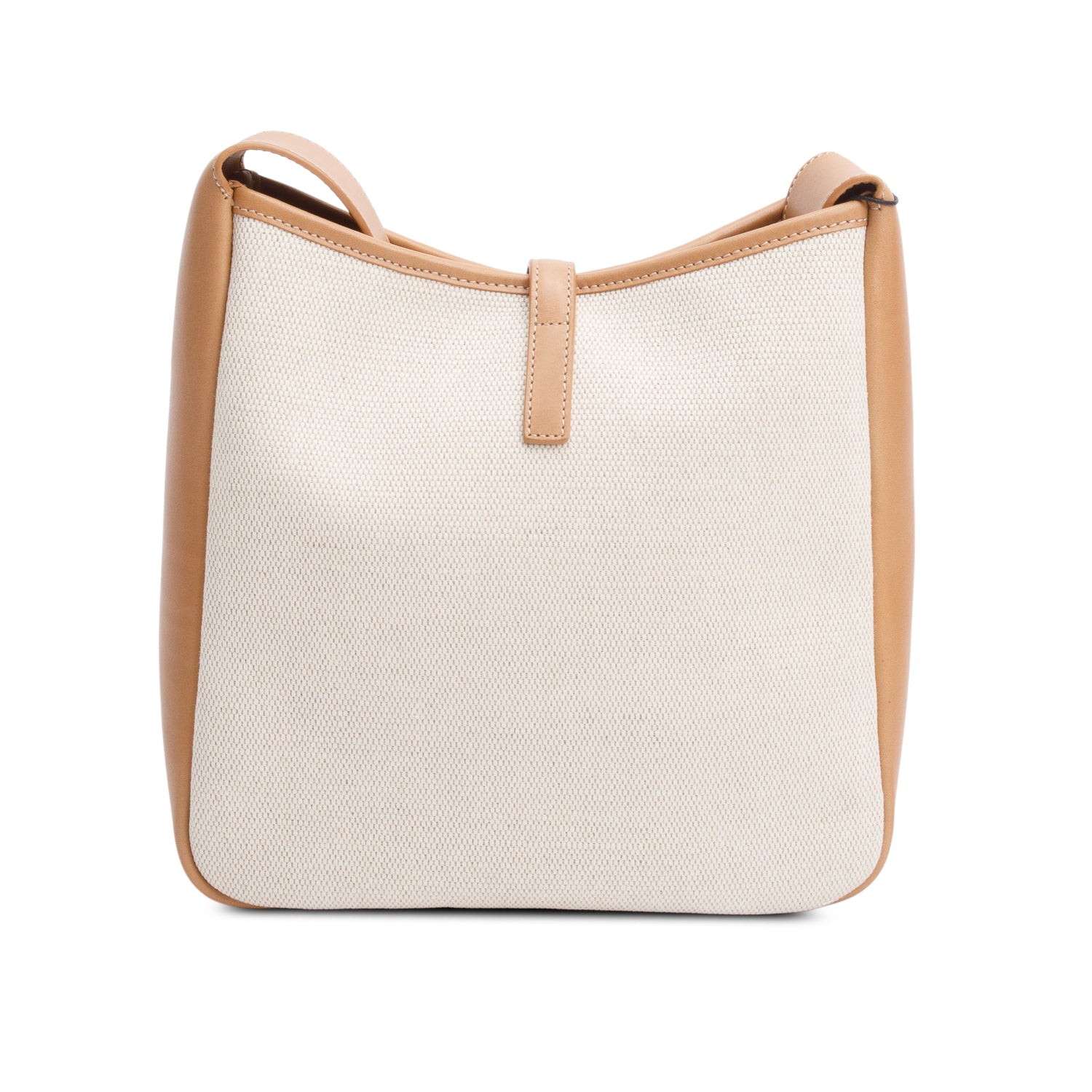 Saint Laurent 2023 Beige Smooth Calfskin Leather & Natural Canvas Small Le 5 a 7 Hobo Bag