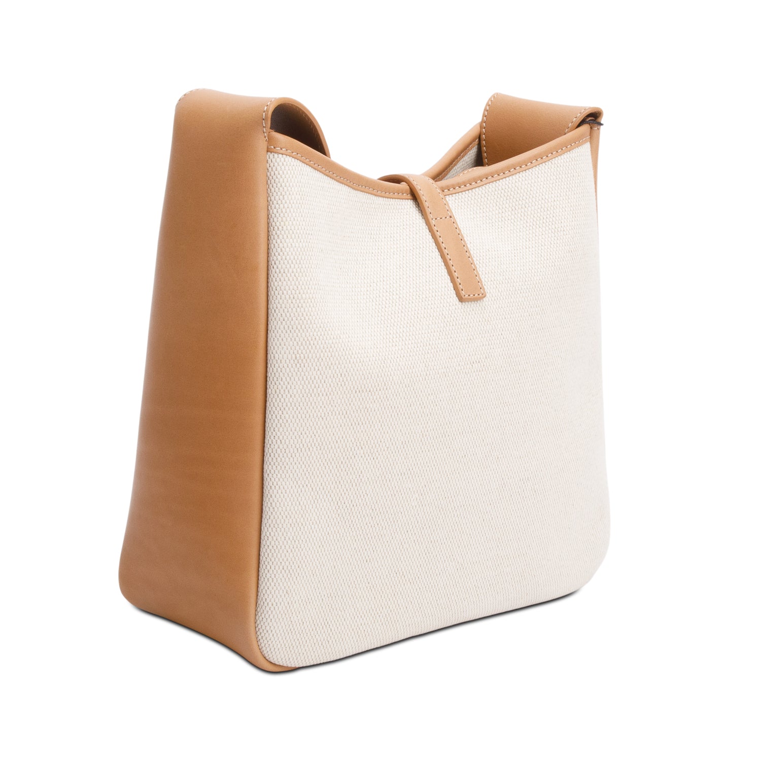 Saint Laurent 2023 Beige Smooth Calfskin Leather & Natural Canvas Small Le 5 a 7 Hobo Bag