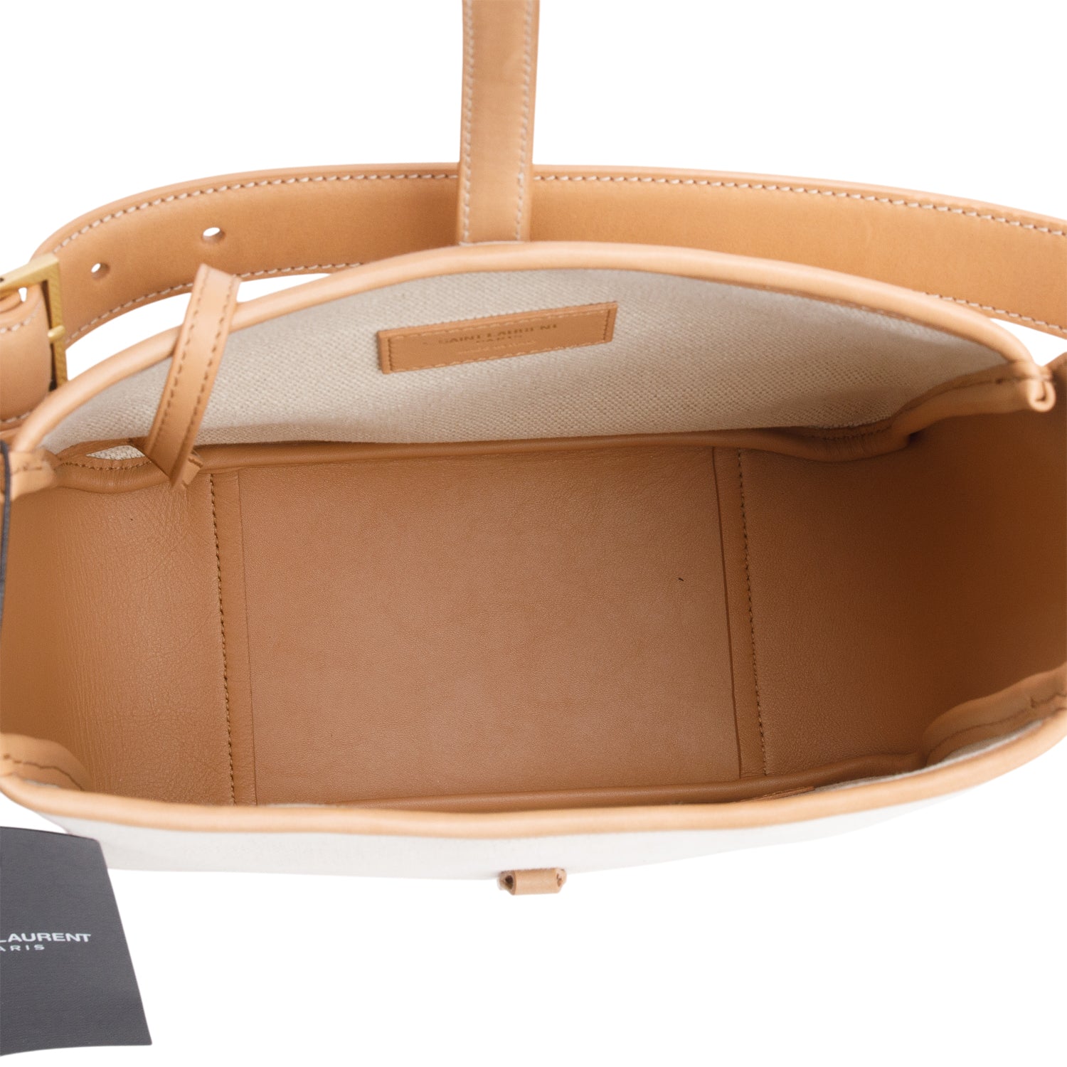 Saint Laurent 2023 Beige Smooth Calfskin Leather & Natural Canvas Small Le 5 a 7 Hobo Bag