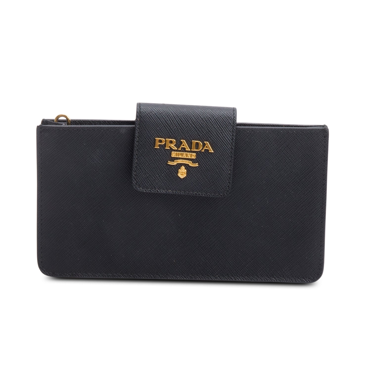 Prada Black Saffiano Metal Leather Wristlet Wallet