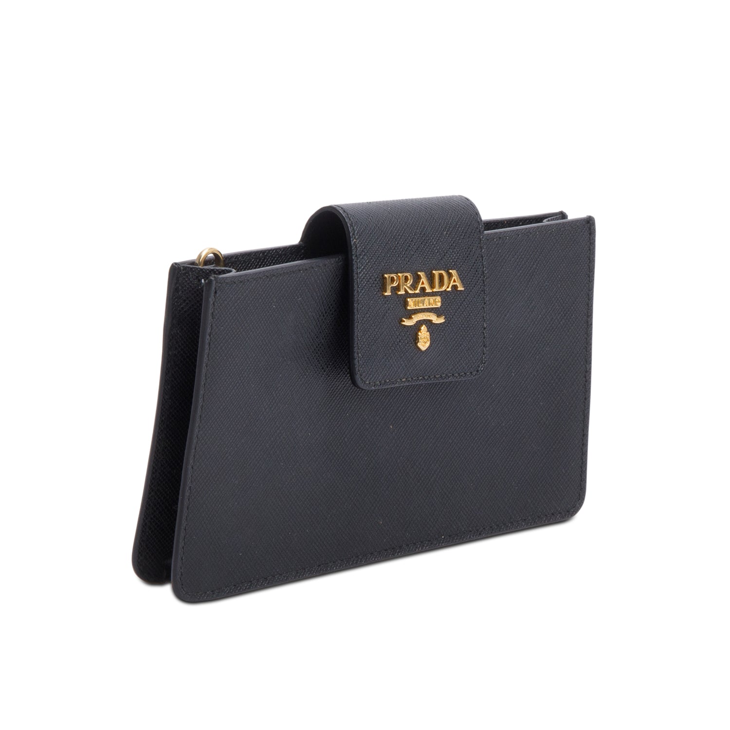 Prada Black Saffiano Metal Leather Wristlet Wallet