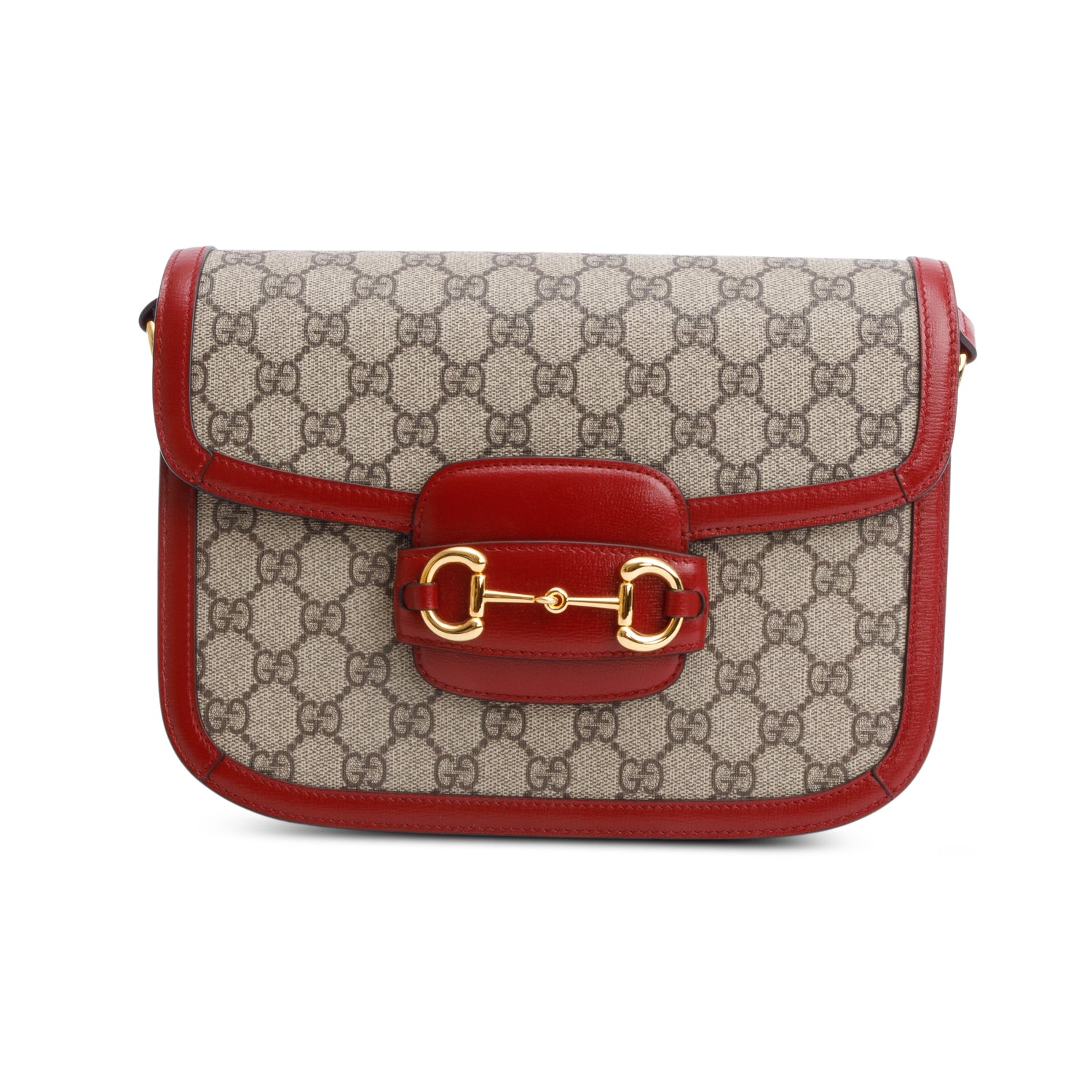 Gucci GG Supreme Canvas Red Leather Trim Horsebit 1955 Small Shoulder Bag